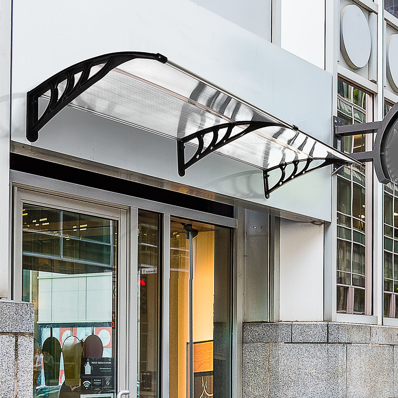 Outsunny 75 x 195 cm Curved Door Window Awning Canopy, Polycarbonate Cover Front Door Outdoor Patio, UV Rain Snow Protection Shelter, Clear - North Peak Garden Furniture