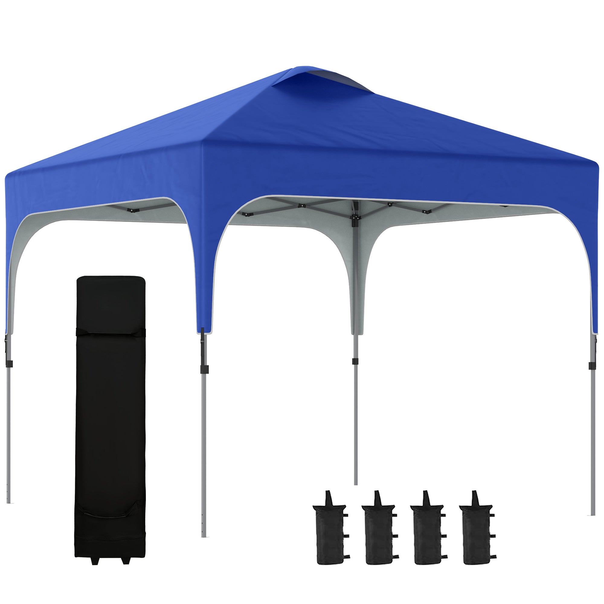 Outsunny 3 x 3 (M) Pop Up Gazebo, UPF 50+ Foldable Canopy Tent with Carry Bag with Wheels and 4 Leg Weight Bags, Height Adjustable, for Outdoor Garden Patio Party, Blue - North Peak Garden Furniture