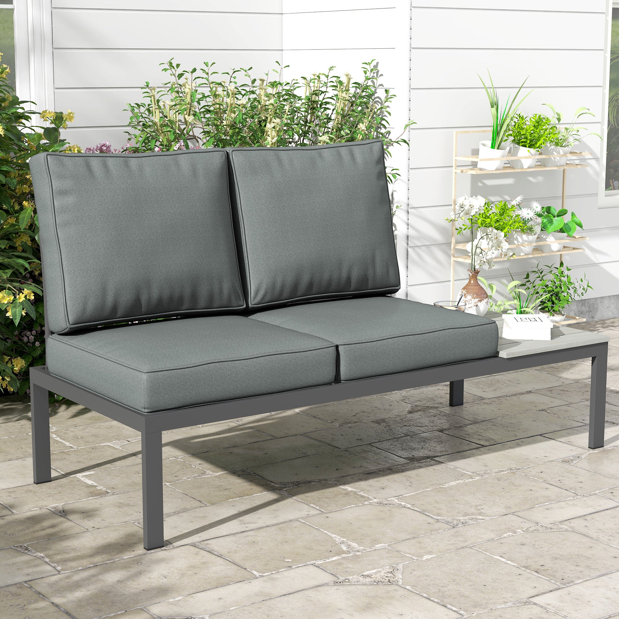 Outsunny 2 Seater Back and Seat Cushion Pillows Replacement, Patio Chair Cushions Set for Indoor Outdoor, Charcoal Grey - North Peak Garden Furniture