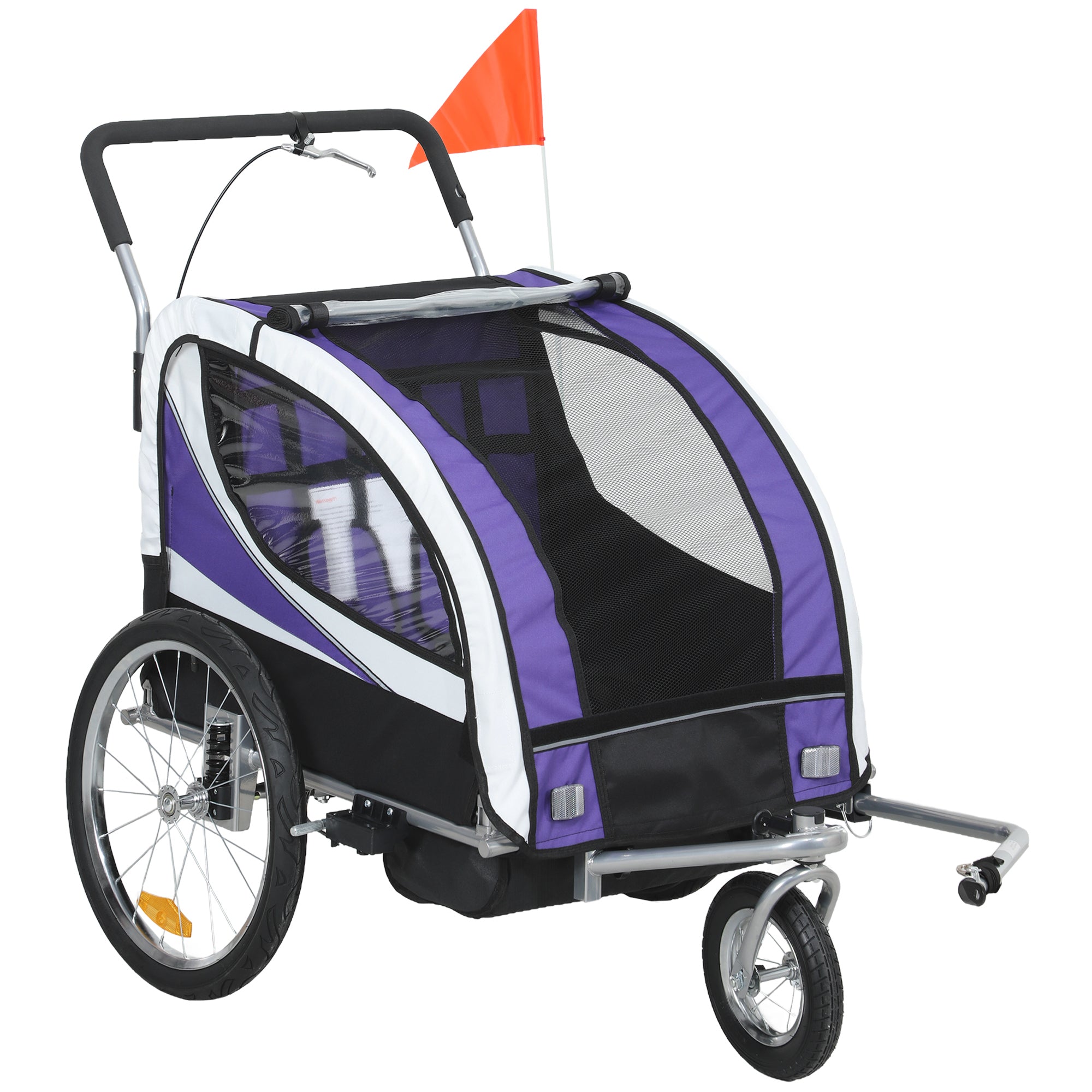 HOMCOM Baby Bike Trailer with 5 Point Harness, Steel Frame, Reflectors, Safety Flag, Hitch Coupler, Purple - North Peak Garden Furniture