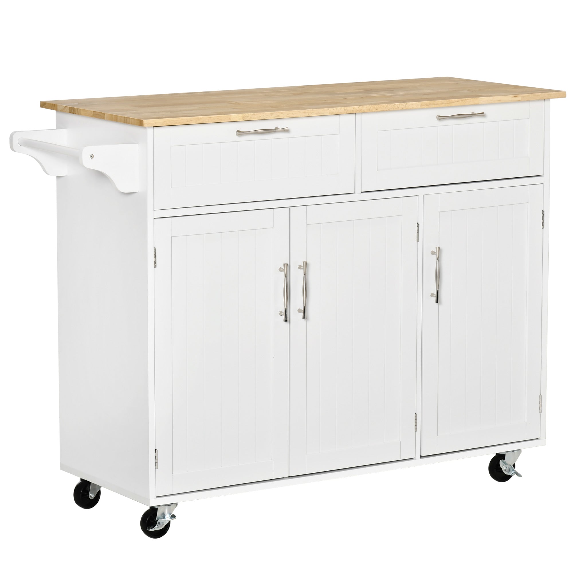 HOMCOM Kitchen Island Utility Cart, with 2 Storage Drawers & Cabinets for Dining Room, White - North Peak Garden Furniture