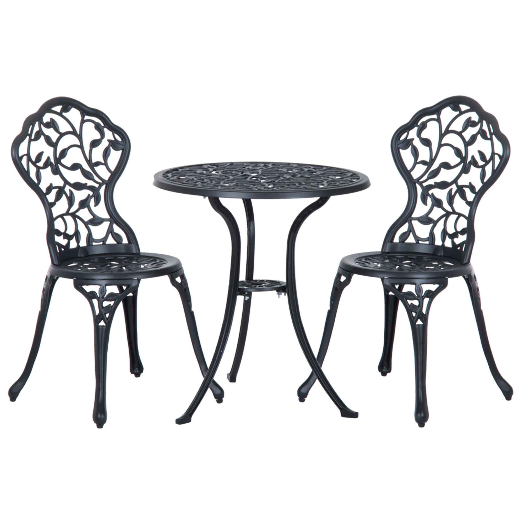 Outsunny 3 Pcs Aluminium Bistro Set Garden Furniture Dining Table Chairs Antique Outdoor Seat Patio Seater Black - North Peak Garden Furniture