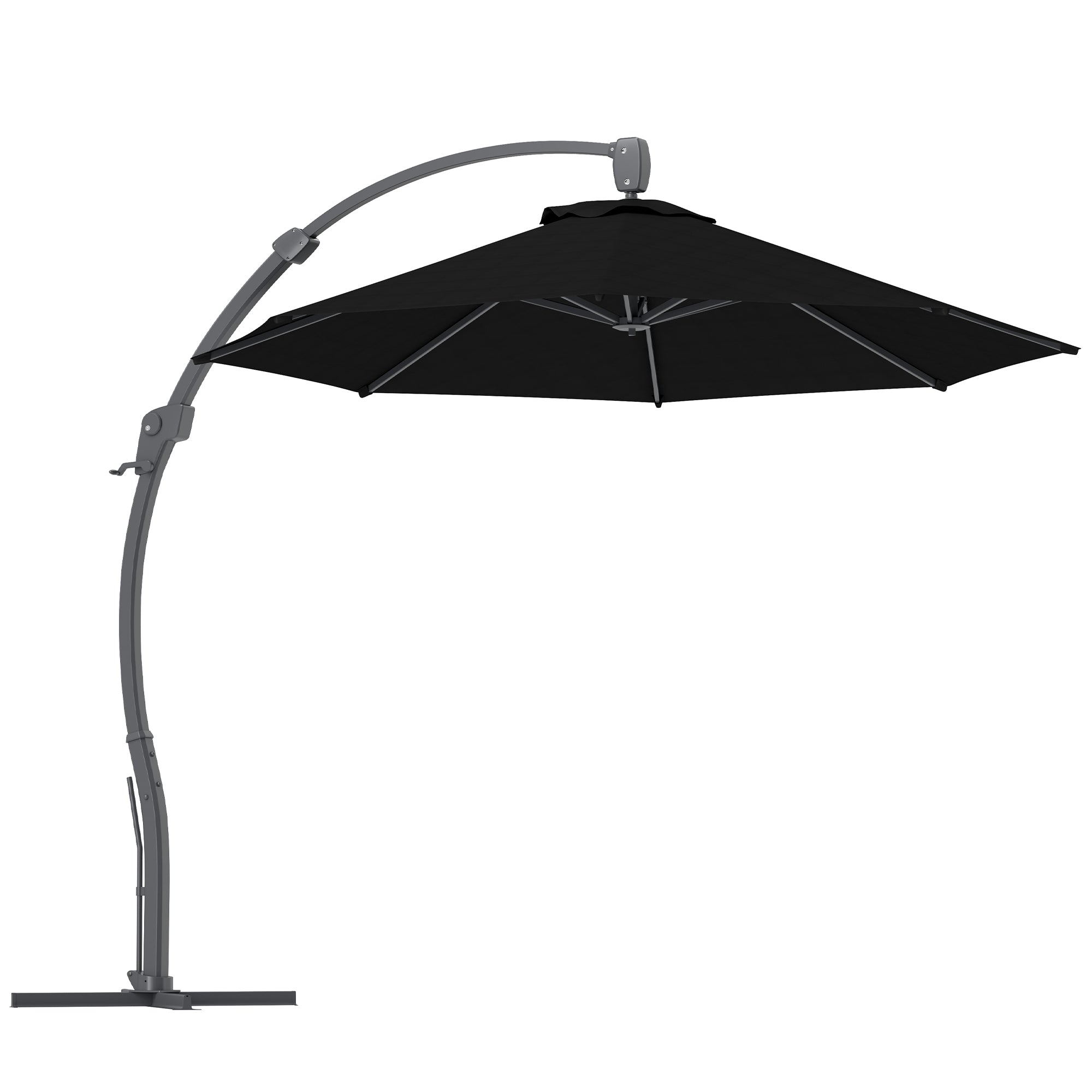Outsunny 3(m) Garden Cantilever Parasol, Round Overhanging Umbrella with Crank Handle, Cross Base, Aluminium Frame and 360° Rotation, Banana Patio Umbrella for Outdoor Sun Shade, Black - North Peak Garden Furniture