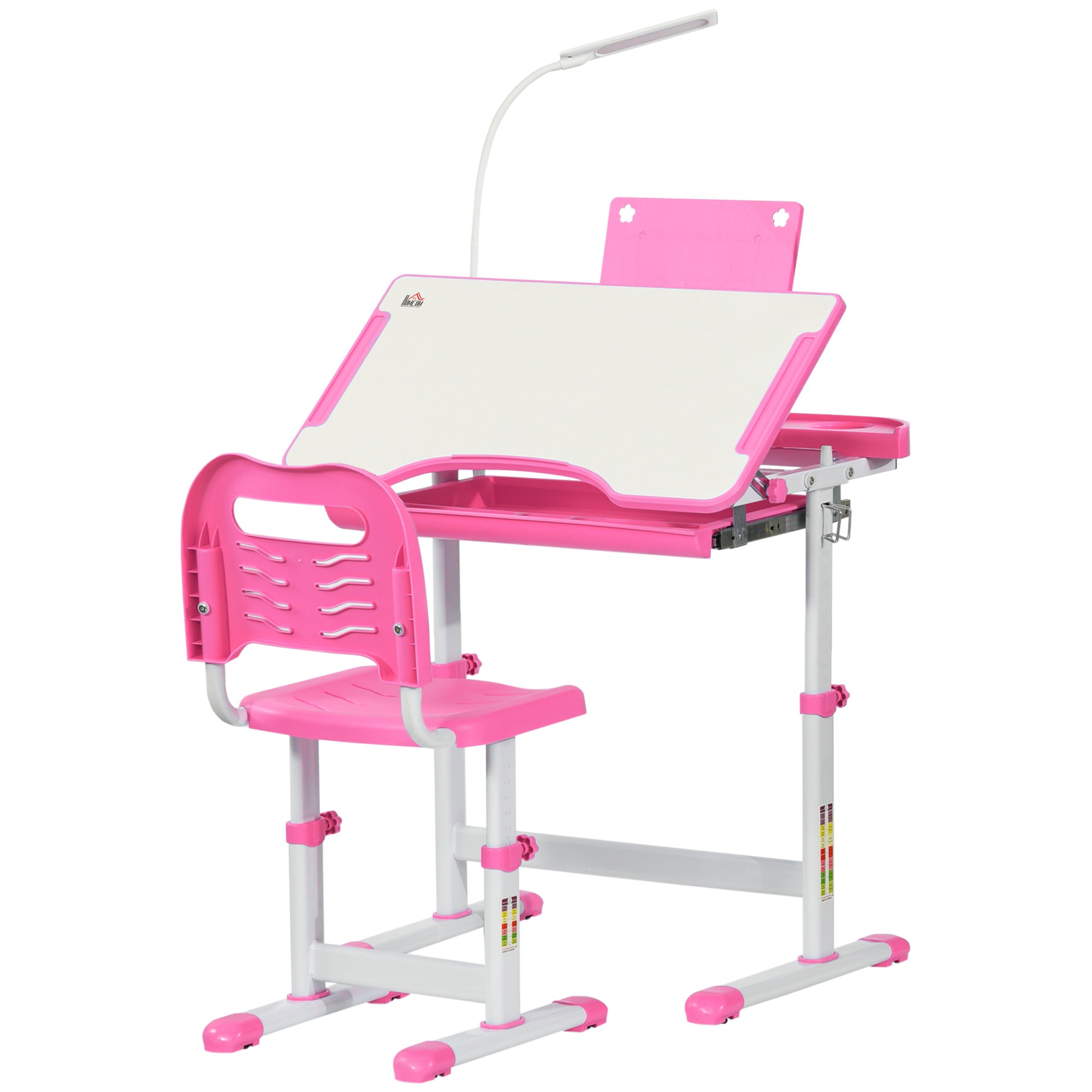 HOMCOM Kids Study Desk and Chair Set w/ Adjustable Height, Storage, Drawer, Pink - North Peak Garden Furniture