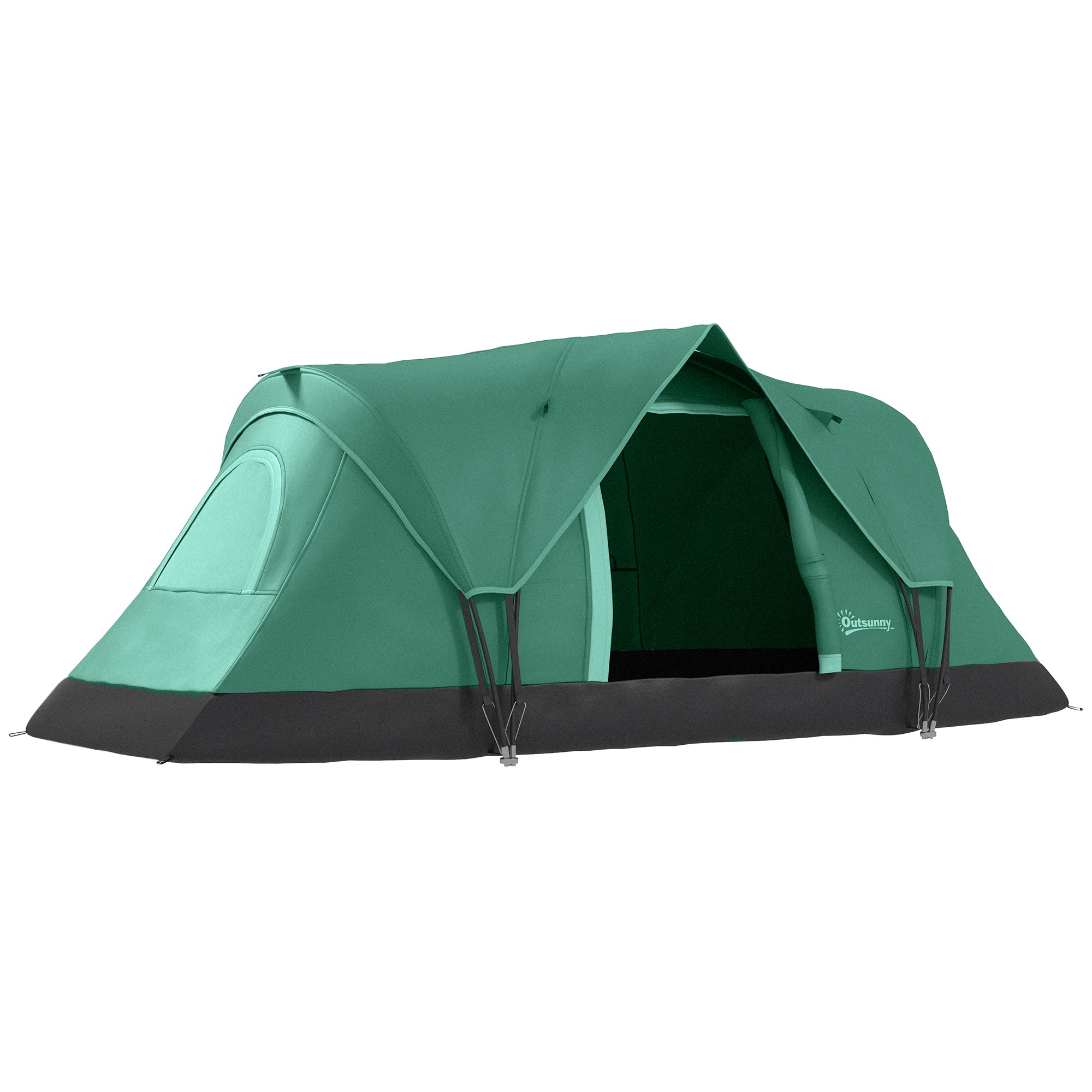 Outsunny 5-6 Man Dome Camping Tent Hiking Shelter UV Protection 3000mm Water Resistant Tunnel Tent - Dark Green - North Peak Garden Furniture