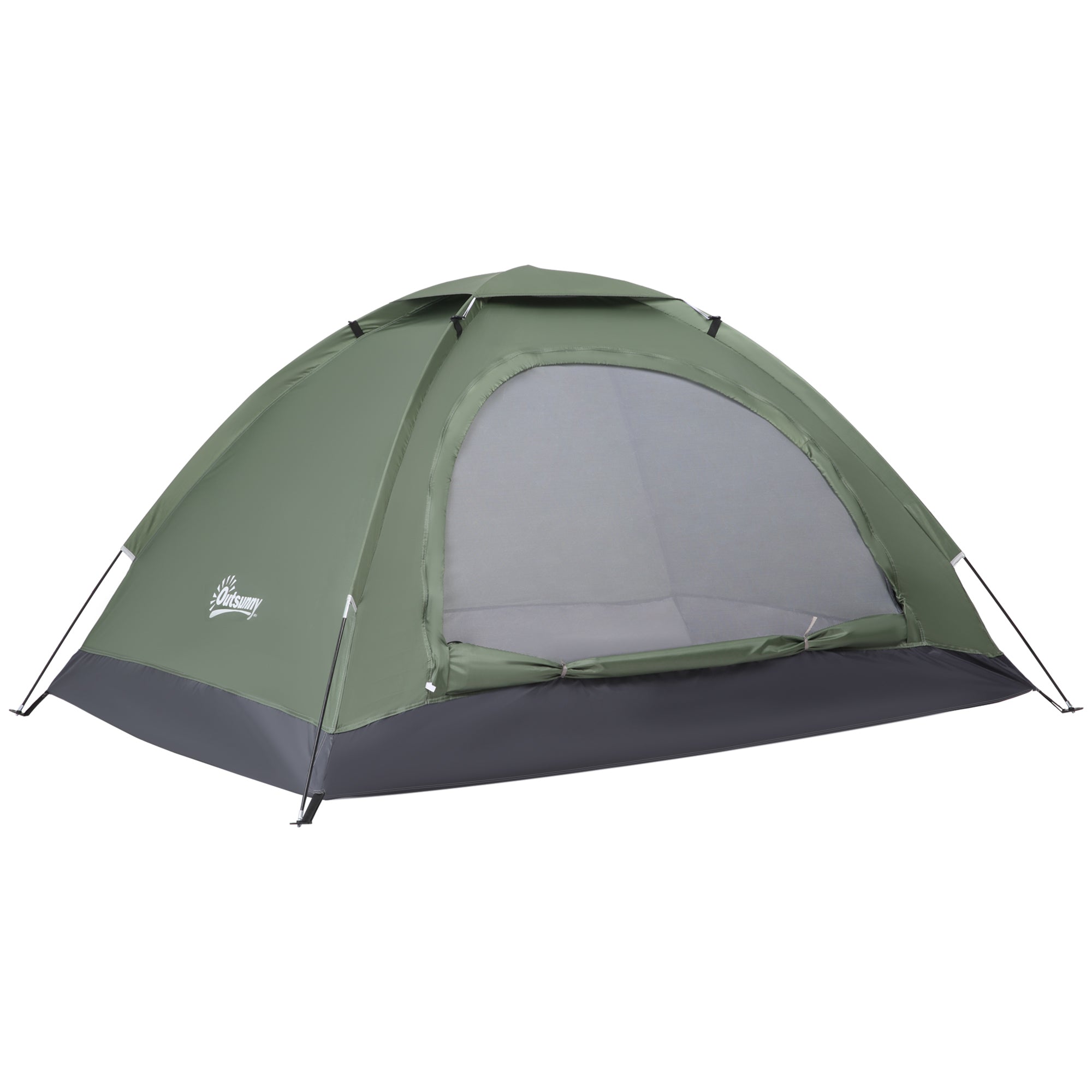 Outsunny 2 Person Camping Tent, Camouflage Tent with Zipped Doors, Storage Pocket, Portable Handy Bag, Dark Green - North Peak Garden Furniture