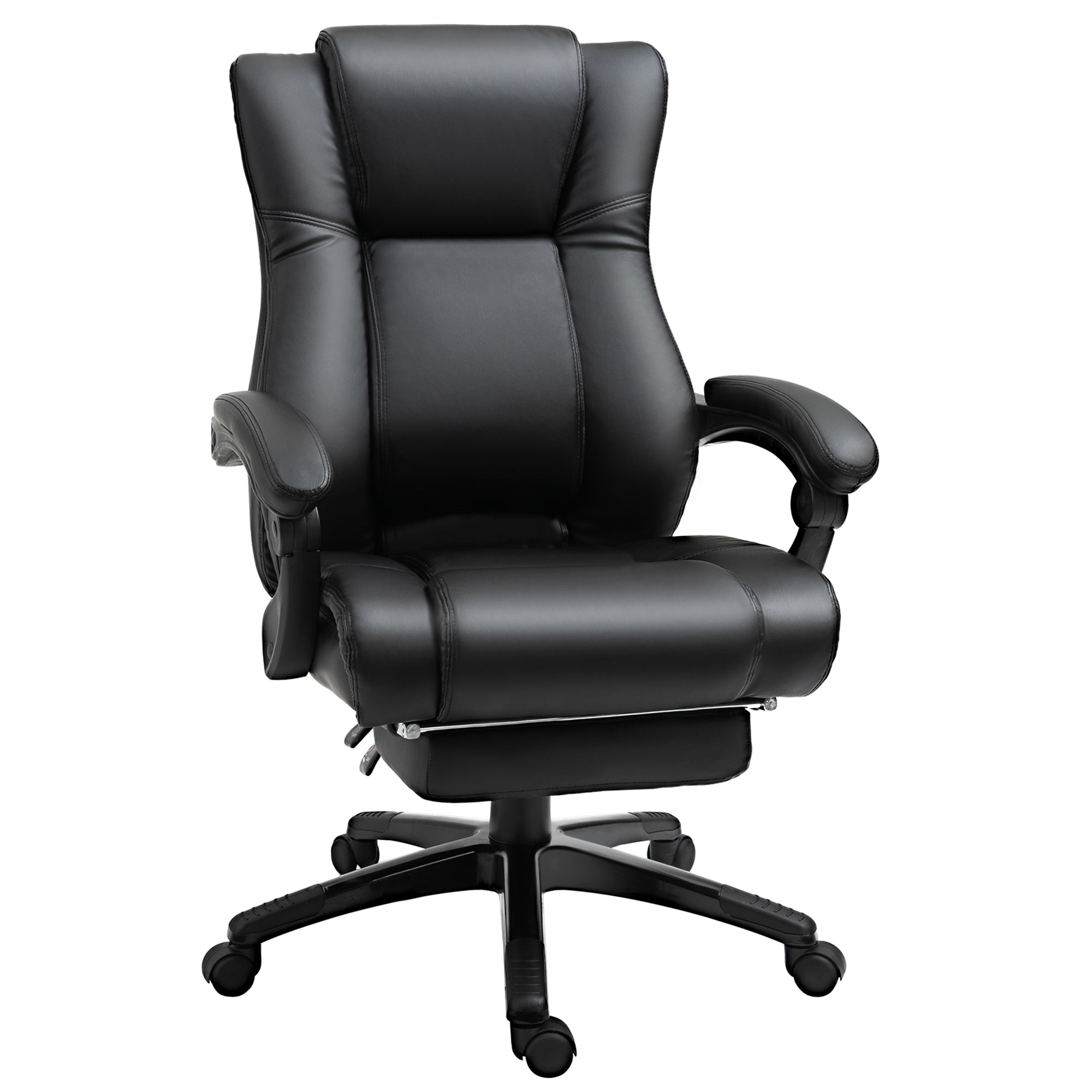 Vinsetto Executive Office Chair for Home, PU Leather Computer Chair, Swivel Desk Chair with Footrest, Wheels, Adjustable Height, Black - North Peak Garden Furniture
