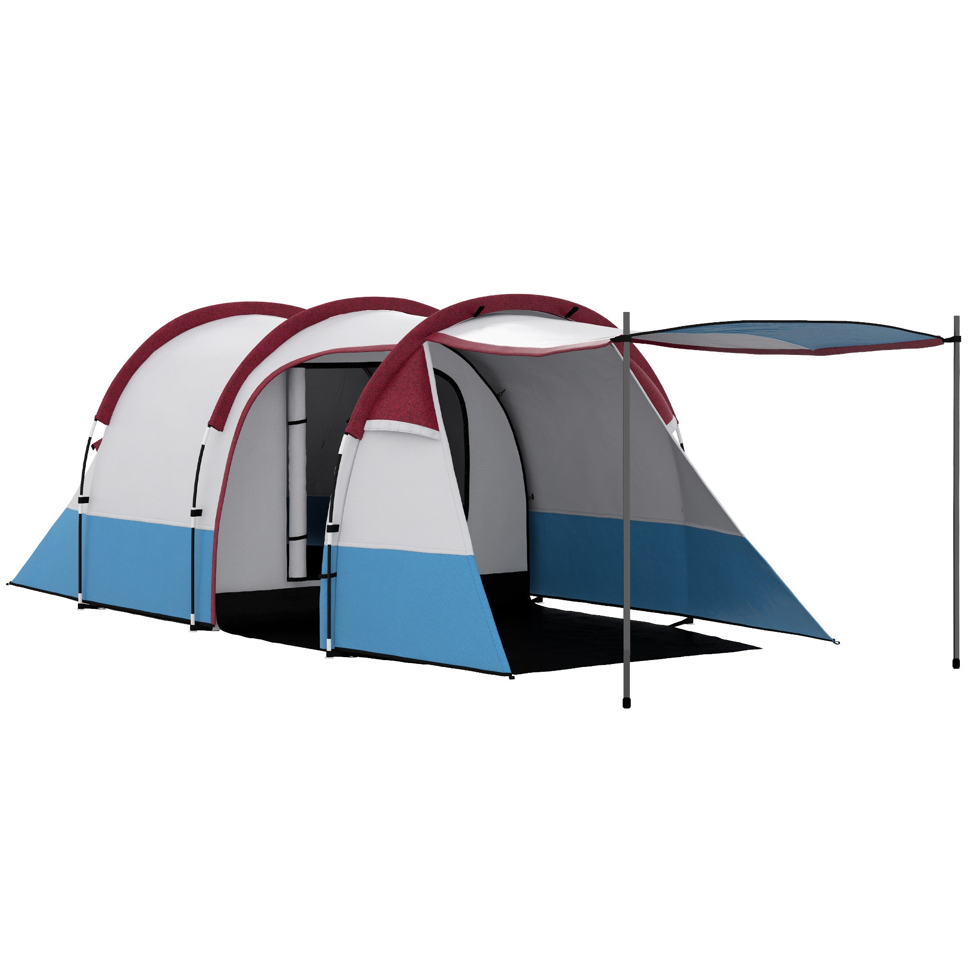 Outsunny Camping Tent, Large Tunnel Tent with Bedroom and Living Area, 2000mm Waterproof, Portable with Bag for 2-3 Man, Red - North Peak Garden Furniture