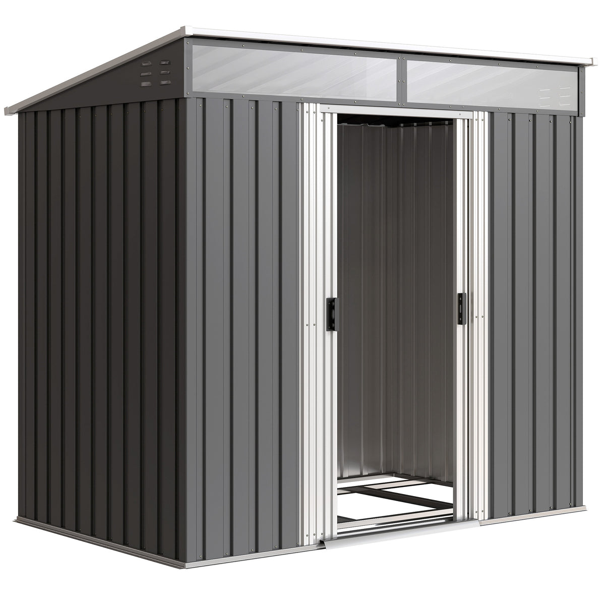 Outsunny 6.5 x 4FT Galvanised Metal Shed with Foundation Kit, Lockable Tool Garden Shed with Double Sliding Doors, Vents, Grey