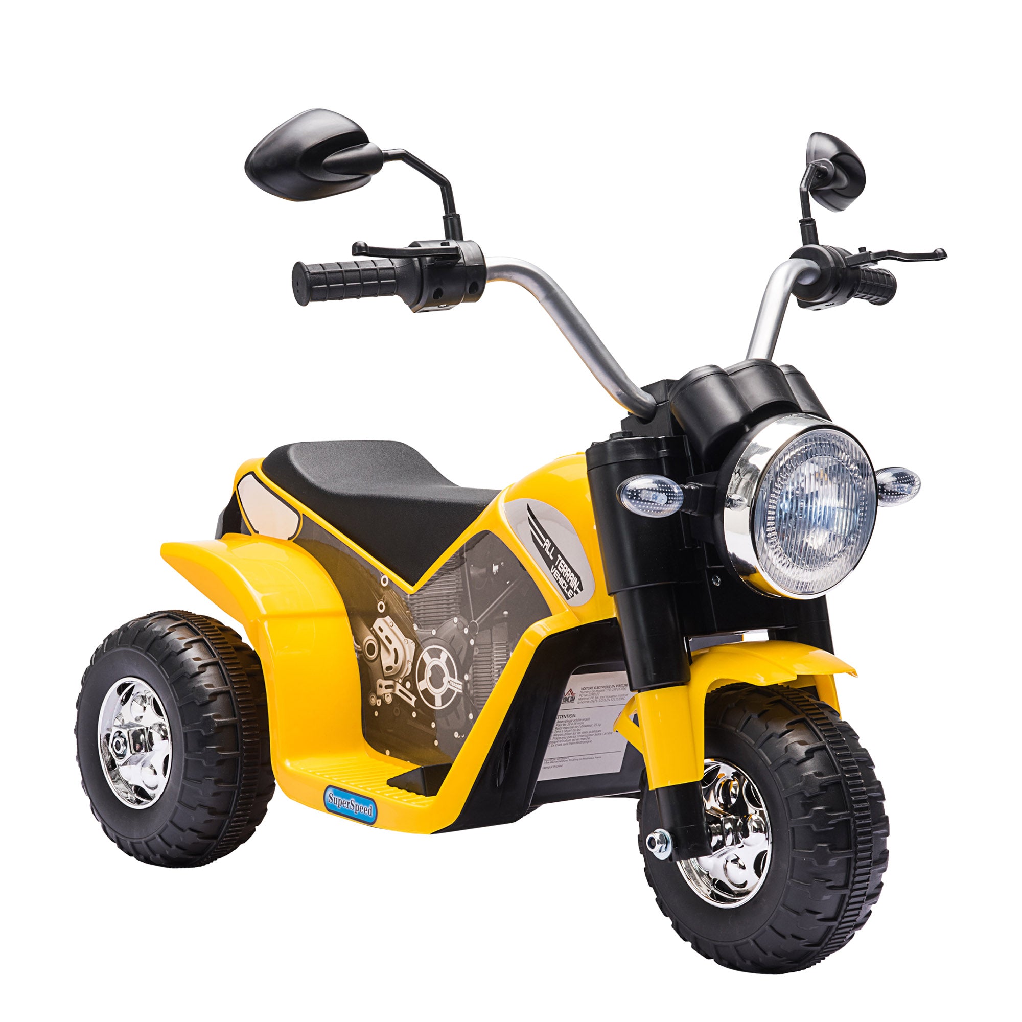 HOMCOM 6V Kids Electric Motorbike 3 Wheels Ride On Toy with Horn Headlights Realistic Sounds for Girl Boy 18 - 36 Months Yellow - North Peak Garden Furniture