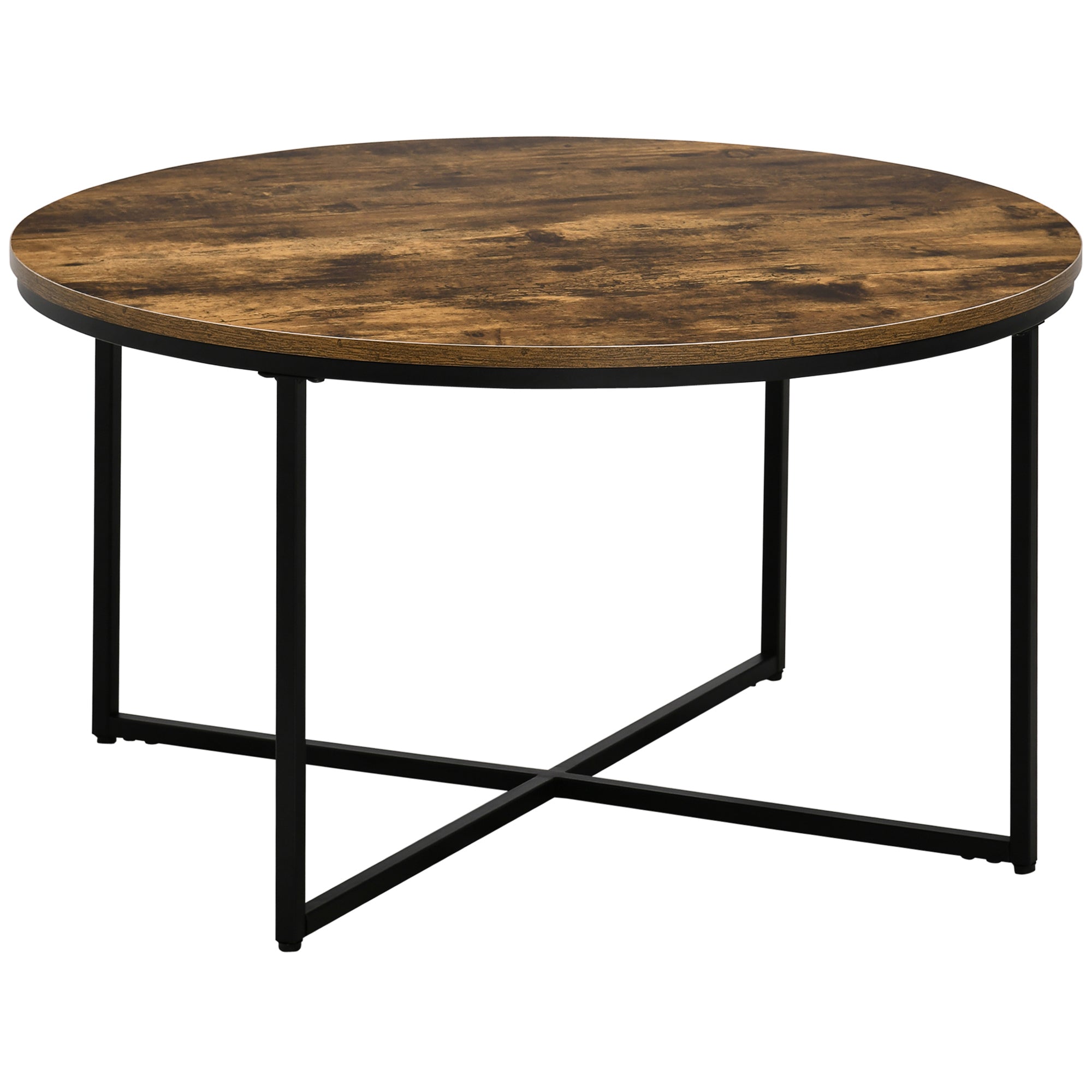 HOMCOM Round Coffee Table, Industrial Side Table with Metal Frame, Large Coffee Tables for Living Room, Bedroom, Rustic Brown - North Peak Garden Furniture