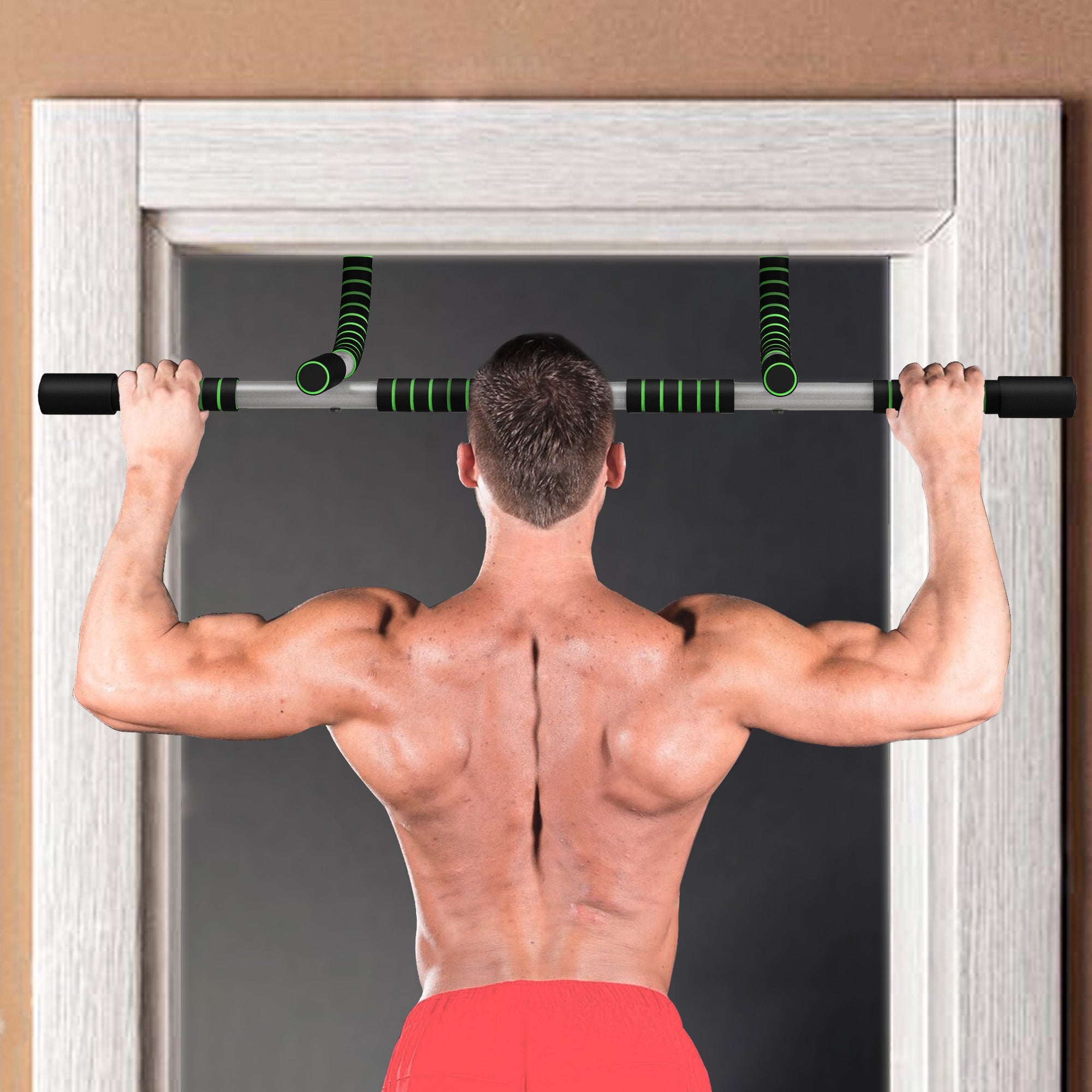 HOMCOM Pull-Up Bar for Doorway, Home Fitness Door Horizontal Bar Push up Bar for Indoor Gym Upper Body Workout, Green - North Peak Garden Furniture