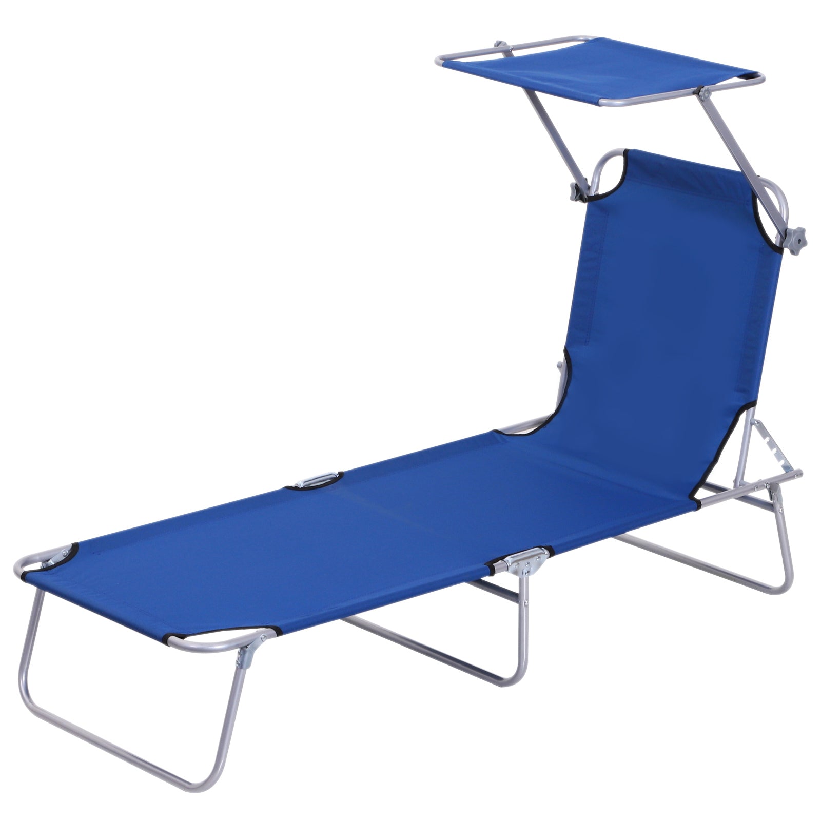 Outsunny Single Sun Lounger, with Awning and Reclining Back - Blue - North Peak Garden Furniture