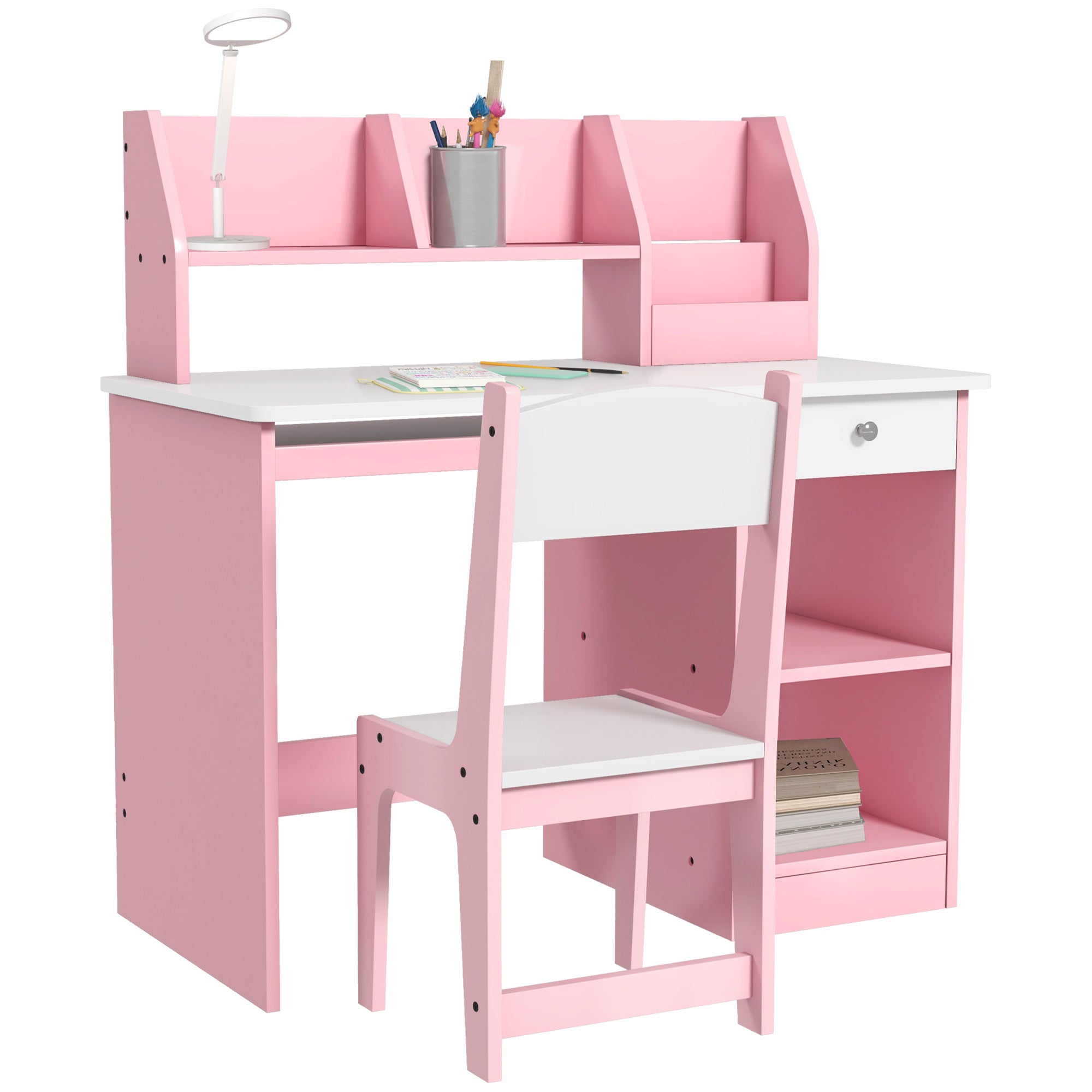 ZONEKIZ Two-Piece Kids Desk and Chair Set with Storage, for Ages 5-8 Years - Pink - North Peak Garden Furniture