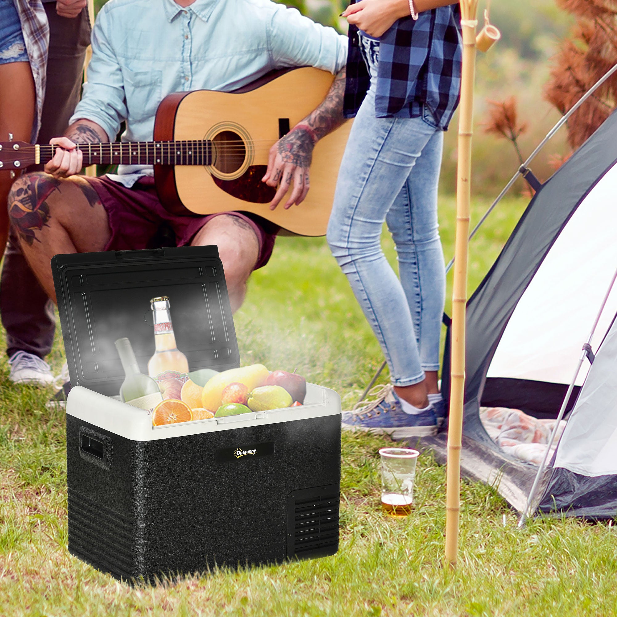 Outsunny 40L Car Refrigerator, Portable Compressor Car Fridge Freezer, Electric Cooler Box with 12/24V DC and 110-240V AC for Camping, Driving, Picnic, Down to -20℃ - North Peak Garden Furniture