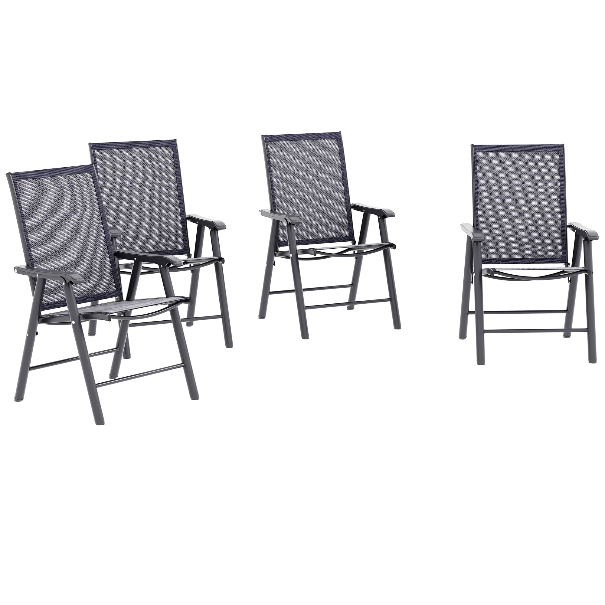 Outsunny Set of 4 Foldable Metal Garden Chairs Outdoor Patio Park Dining Seat Furniture Charcoal Grey - North Peak Garden Furniture