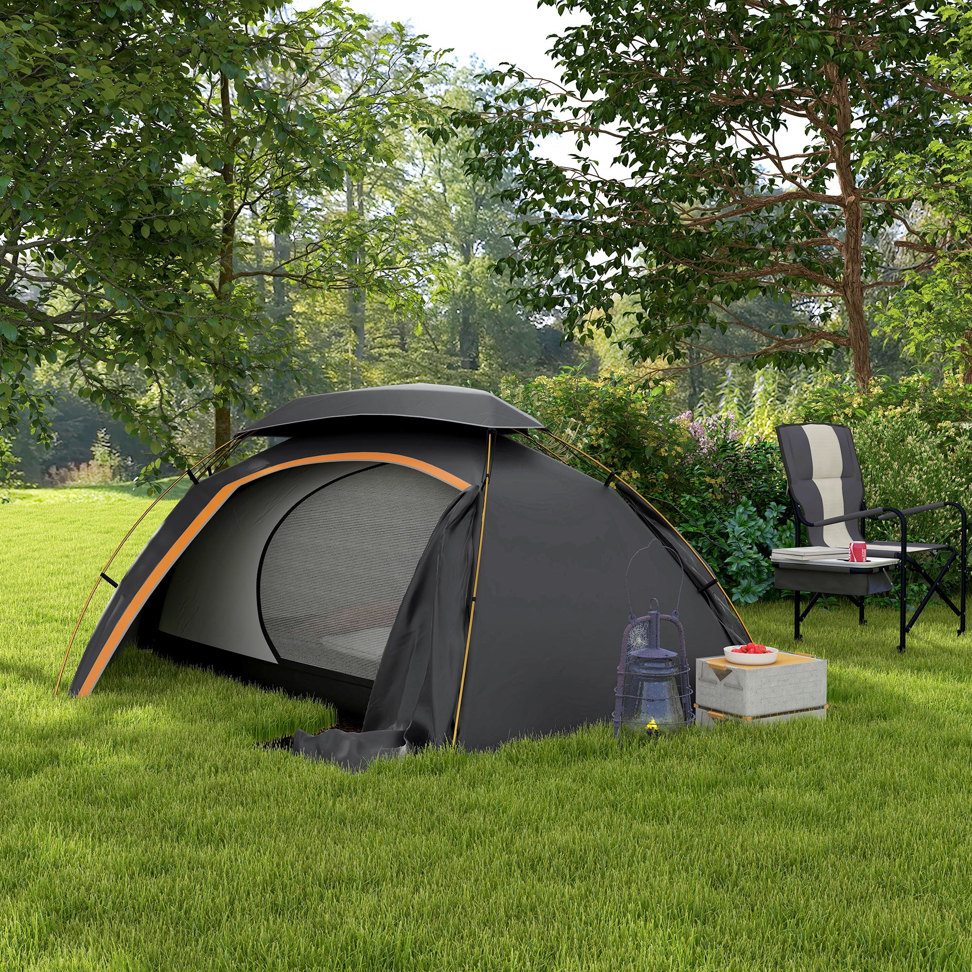 Outsunny Aluminium Frame Camping Tent Dome Tent with Removable Rainfly, 2000mm Waterproof, for 1-2 Man, Grey - North Peak Garden Furniture