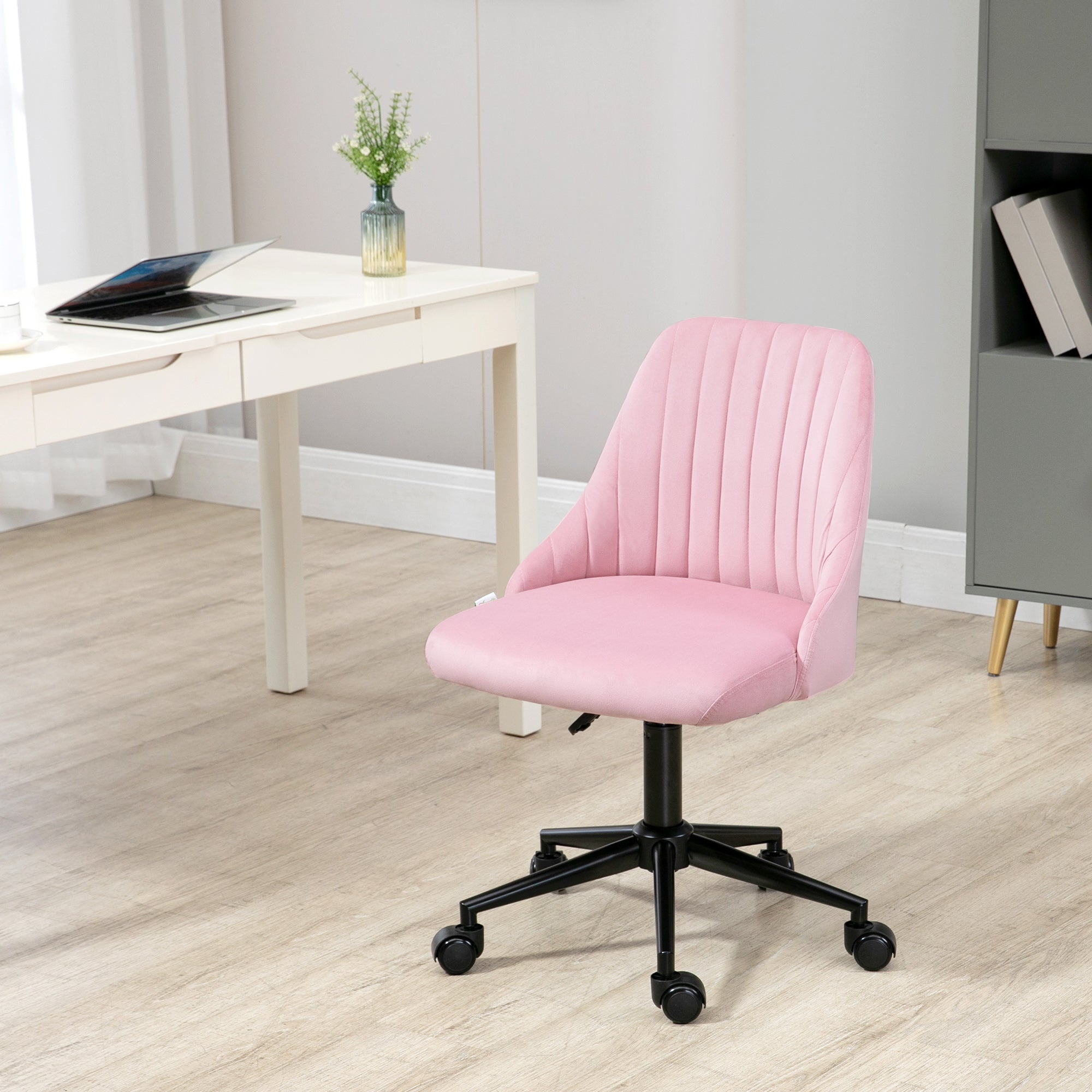Vinsetto Velvet-Feel Armless Office Chair - Pink - North Peak Garden Furniture