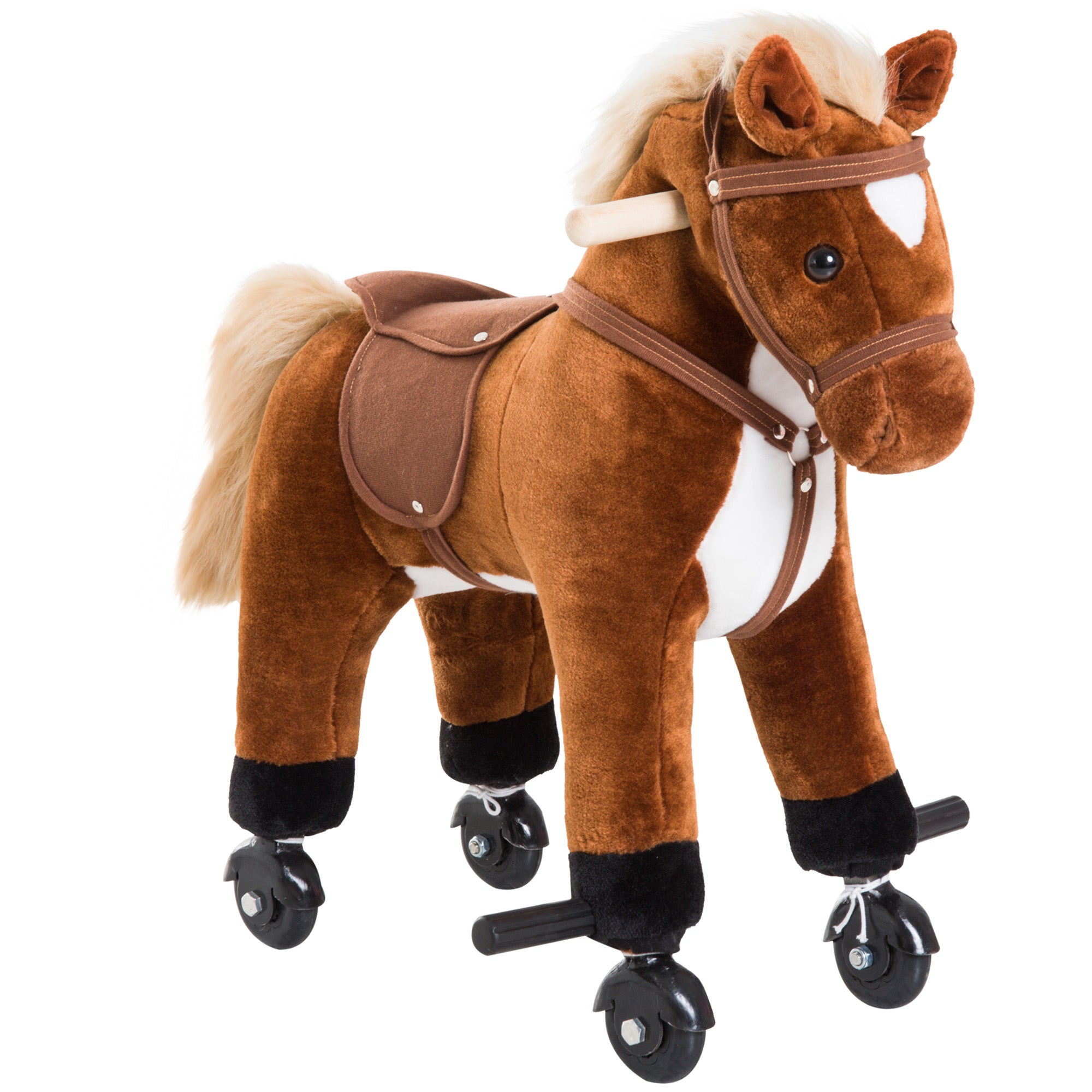 HOMCOM Rocking Horse Kids Ride on Walking Horse Animal Pony Wheeled Riding Plush Toy w/Sound for 3 Years and Up (Brown)