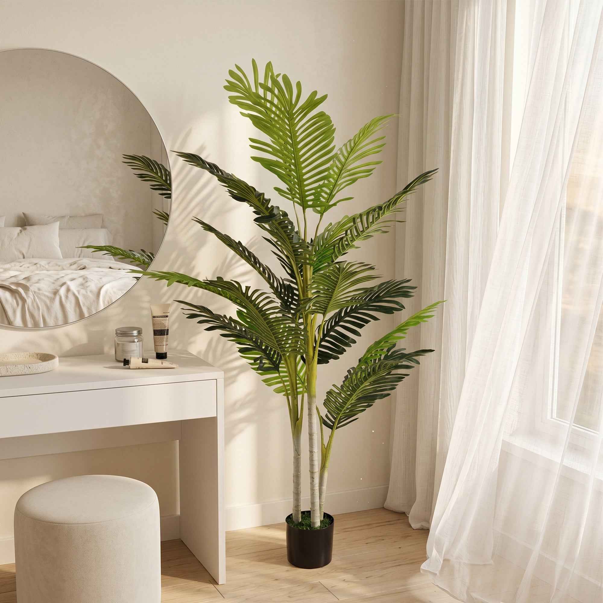 Outsunny Artificial Tree, 150cm Tropical Palm Tree, Fake Plants in Pots, Faux Green Plant for Indoor Outdoor Home Office Living Room Decoration