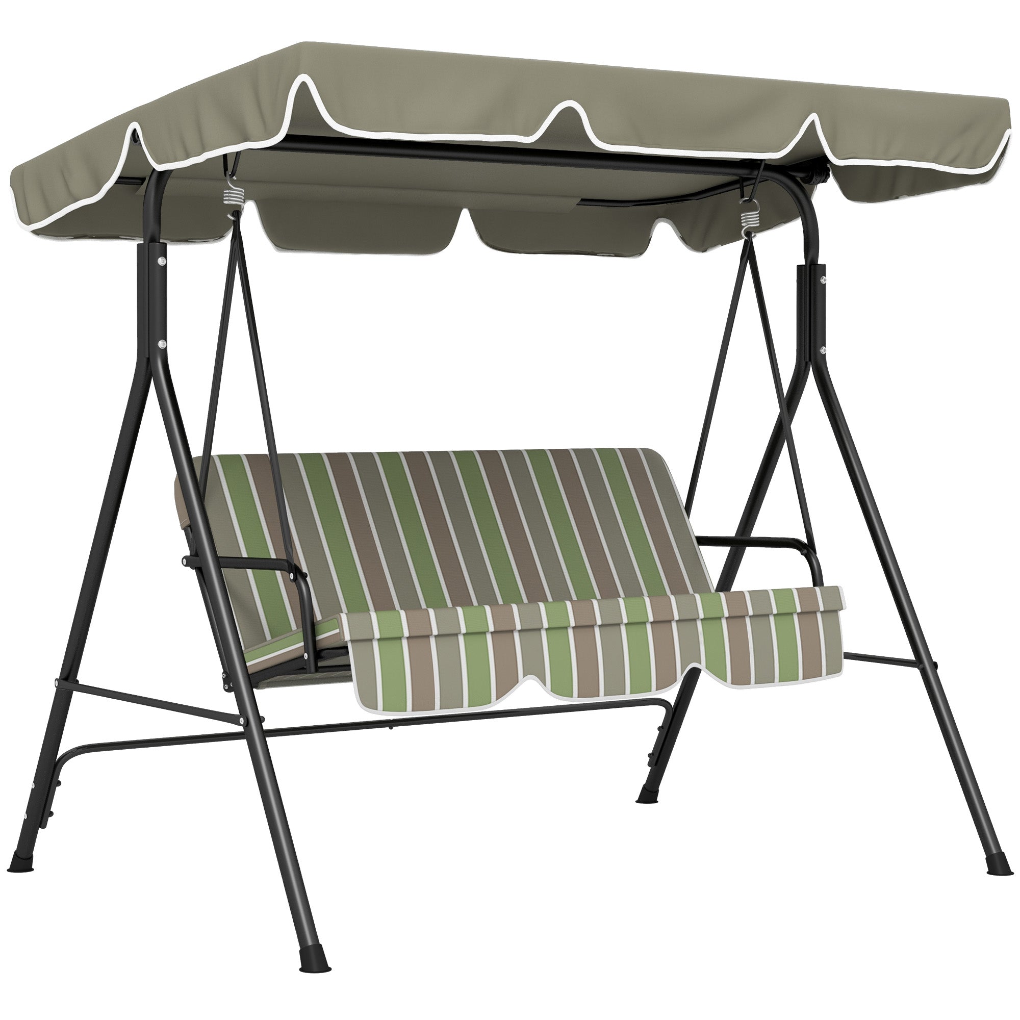 Outsunny Three-Seater Garden Swing Chair, with Adjustable Canopy - Green