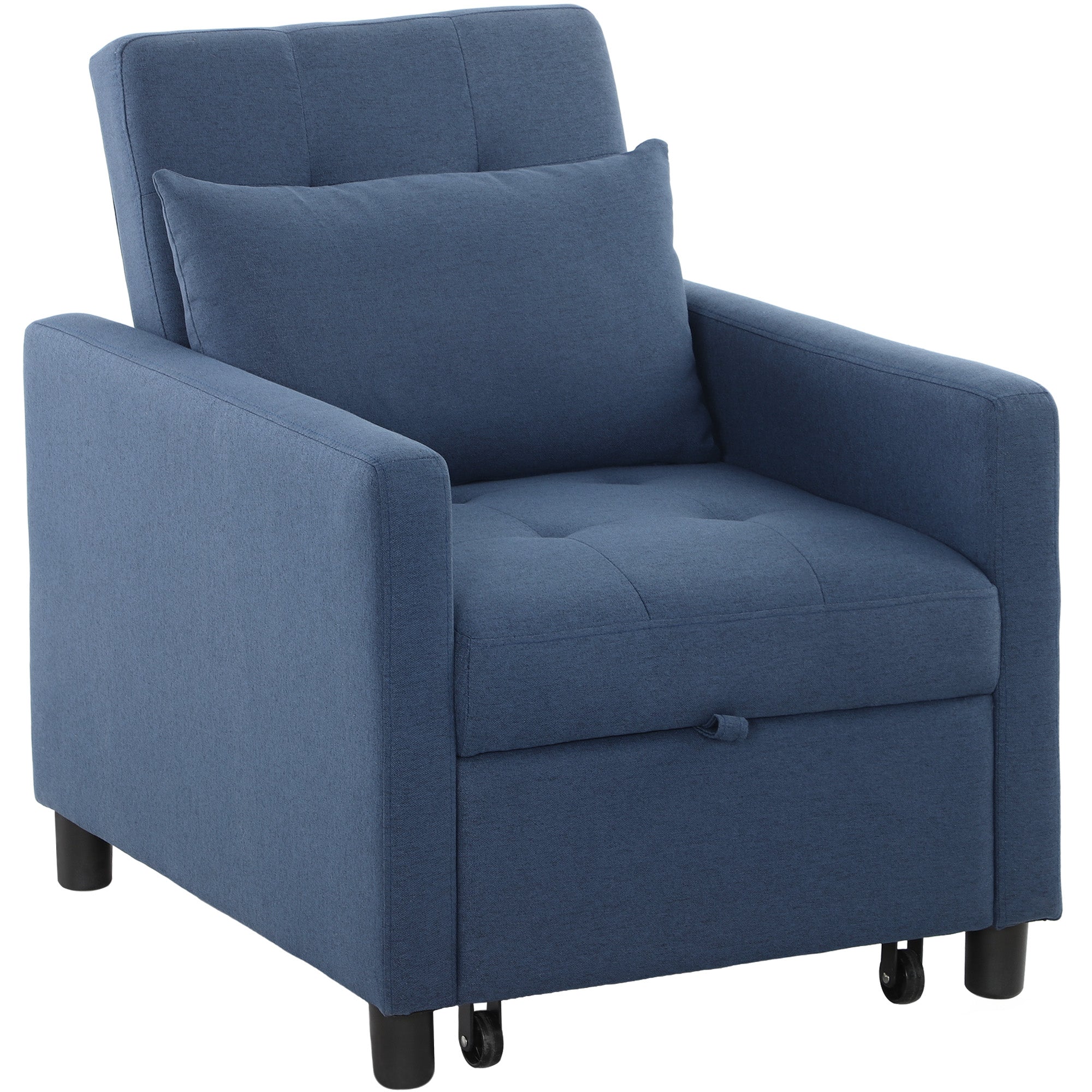 HOMCOM 3-In-1 Chair Bed, Convertible Sleeper Chair with Adjustable Backrest, Pillow and Footrest for Living Room, Blue - North Peak Garden Furniture