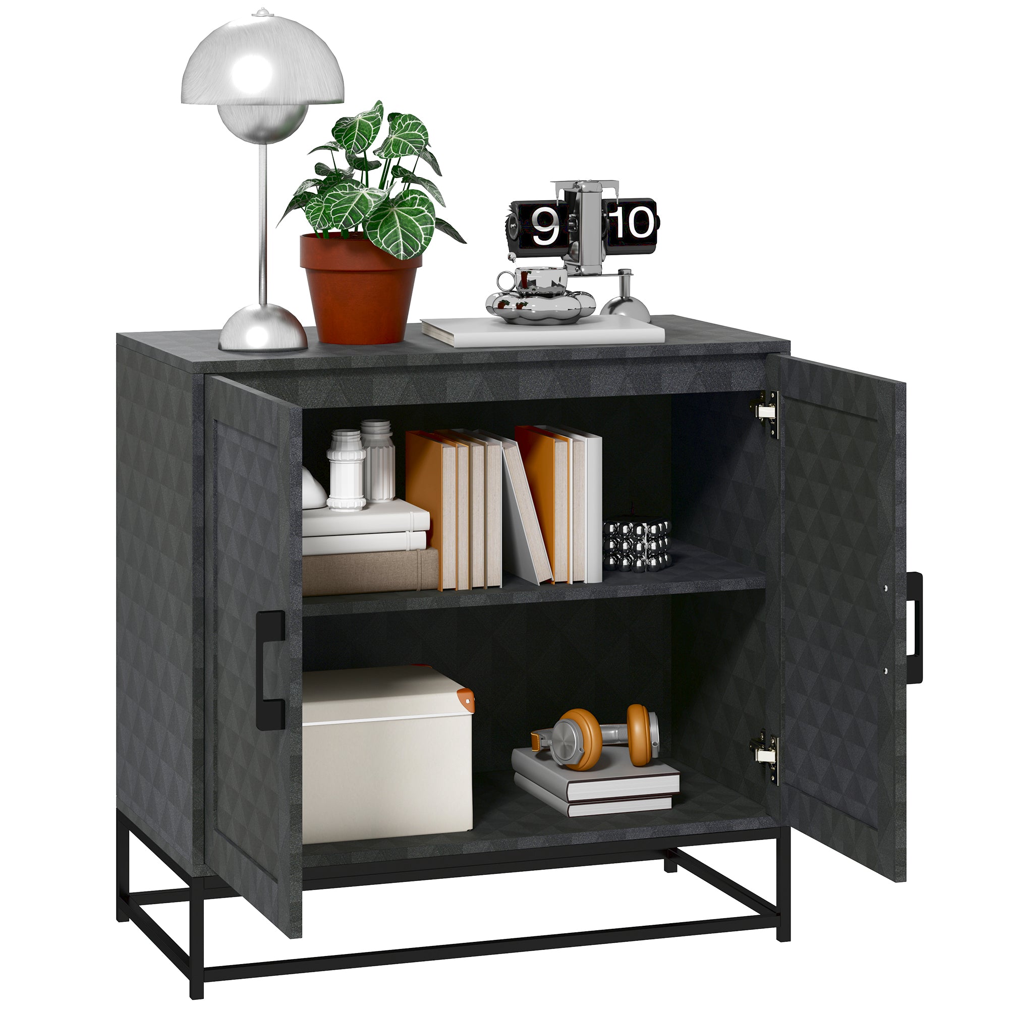 HOMCOM Modern Sideboard, Freestanding Sideboard Storage Cabinet with Adjustable Shelf and 2 Doors for Living Room, Black - North Peak Garden Furniture