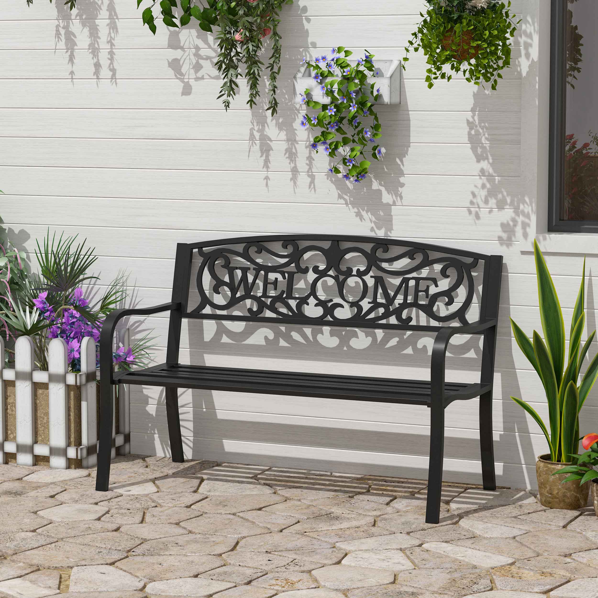 Outsunny 126Lx60Wx85H cm Steel Bench-Black - North Peak Garden Furniture