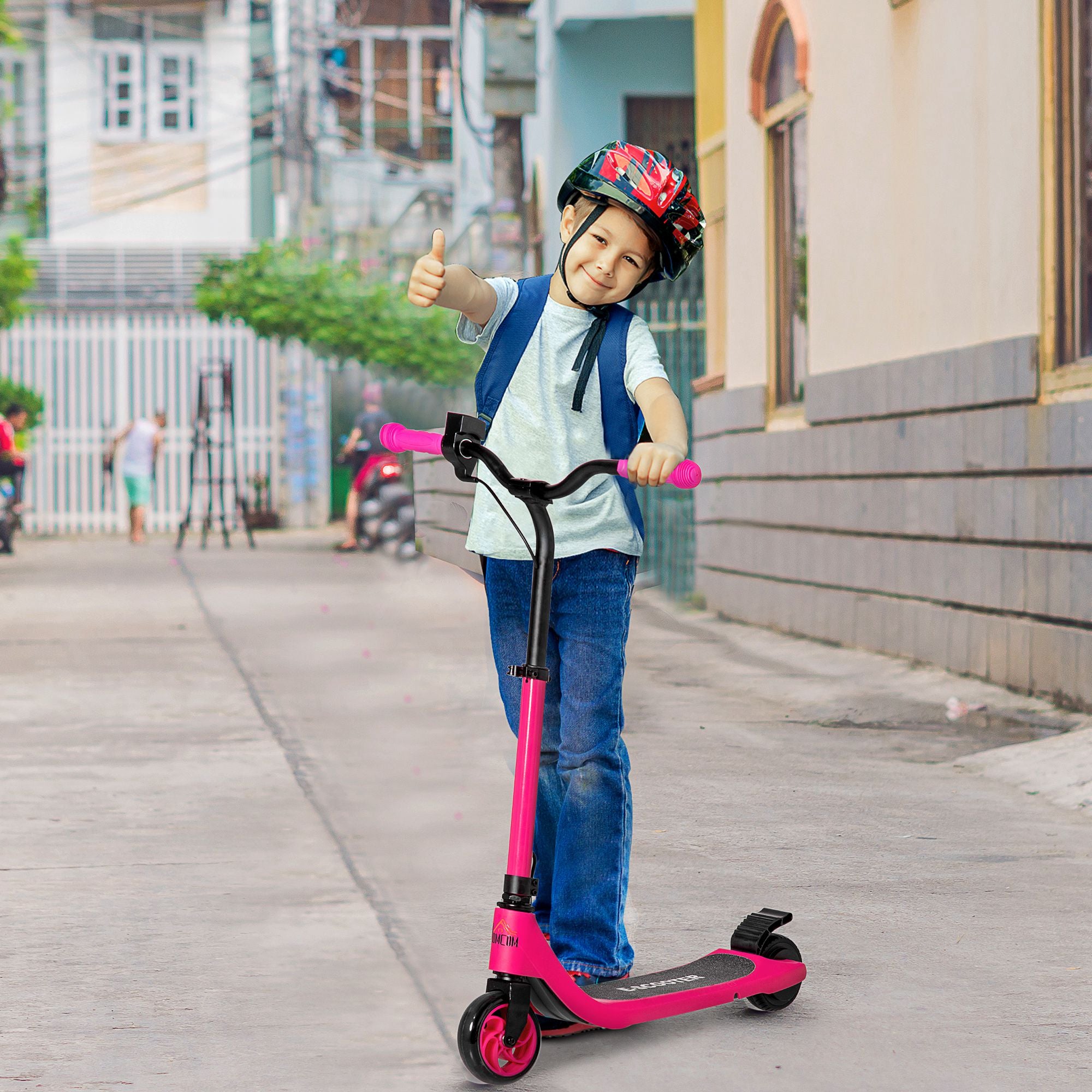 HOMCOM Electric Scooter, 120W Motor E-Scooter with Battery Display, Adjustable Height, Rear Brake for Ages 6+ Years - Pink - North Peak Garden Furniture