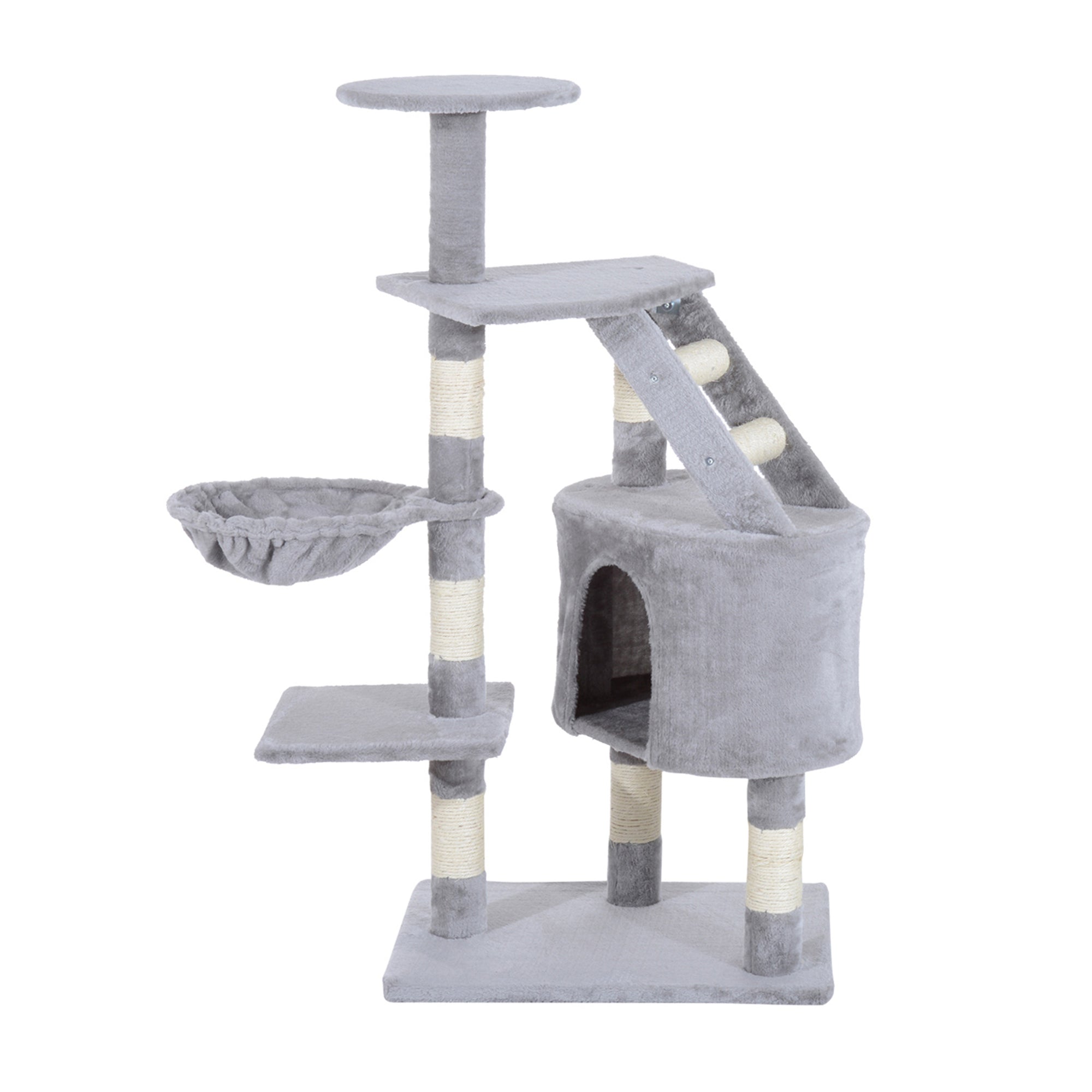 PawHut Cat Tree for Indoor Cats Kitten Scratching Post Scratch Scratcher Climb Activity Center Play House Pet Furniture 125cm (Grey) - North Peak Garden Furniture