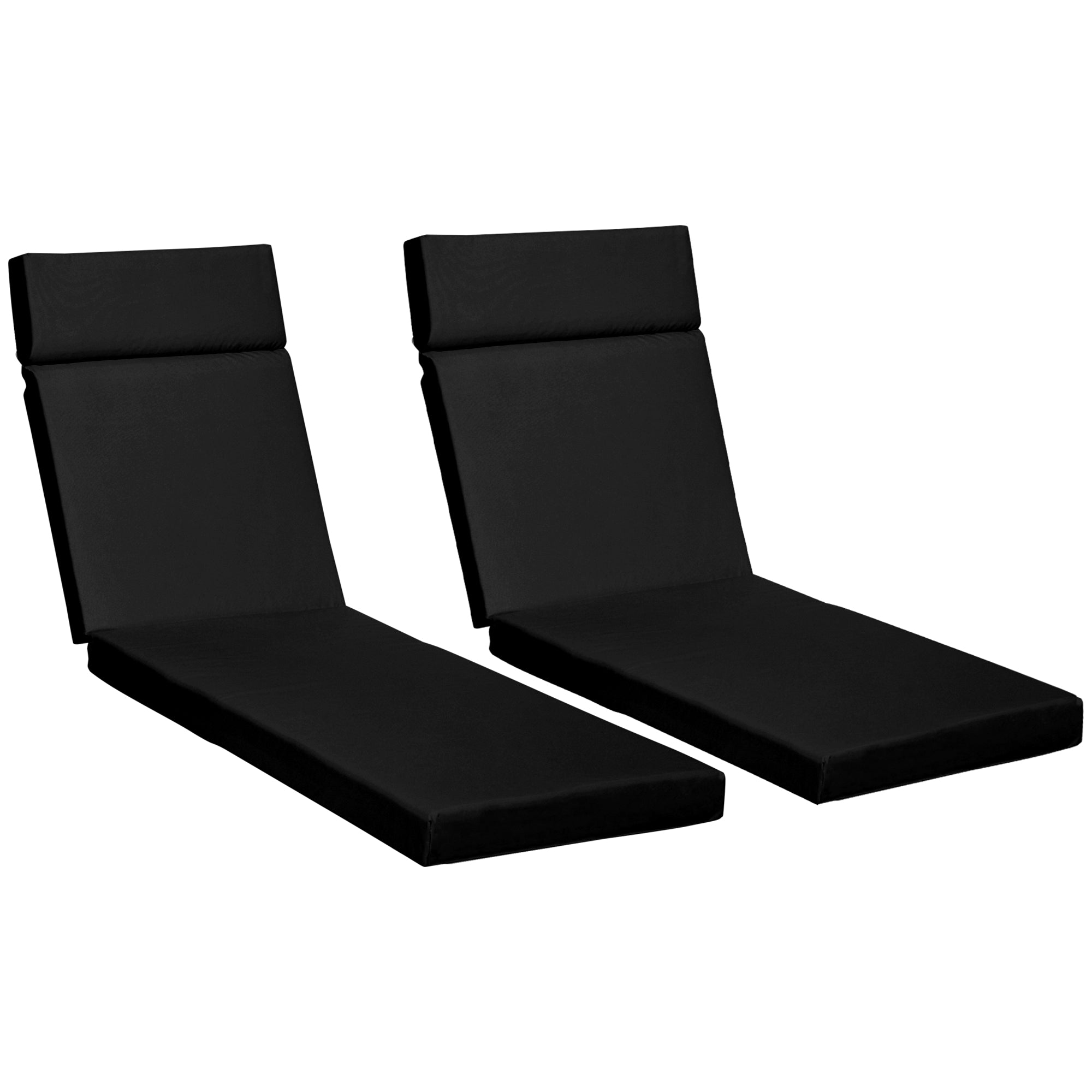 Outsunny Set of 2 Sun Lounger Cushions, Replacement Cushions for Rattan Furniture with Ties, 196 x 55 cm, Black - North Peak Garden Furniture