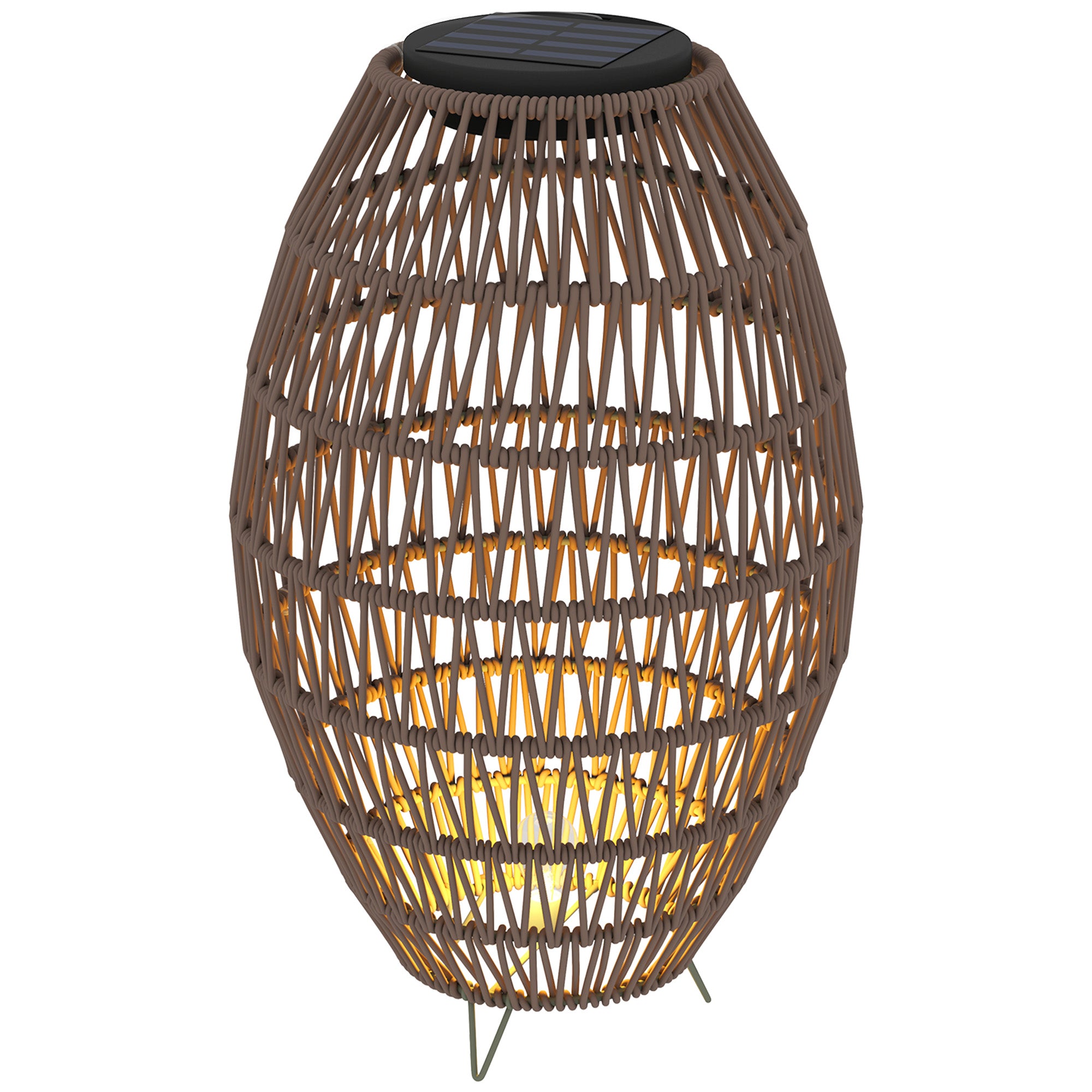 Outsunny Rattan Solar Lamp, Garden Solar Lantern with Auto On/Off Light, IP44 Waterproof, Decorative Outdoor Rattan Lamp for Porch, Pathway, Dark Brown - North Peak Garden Furniture