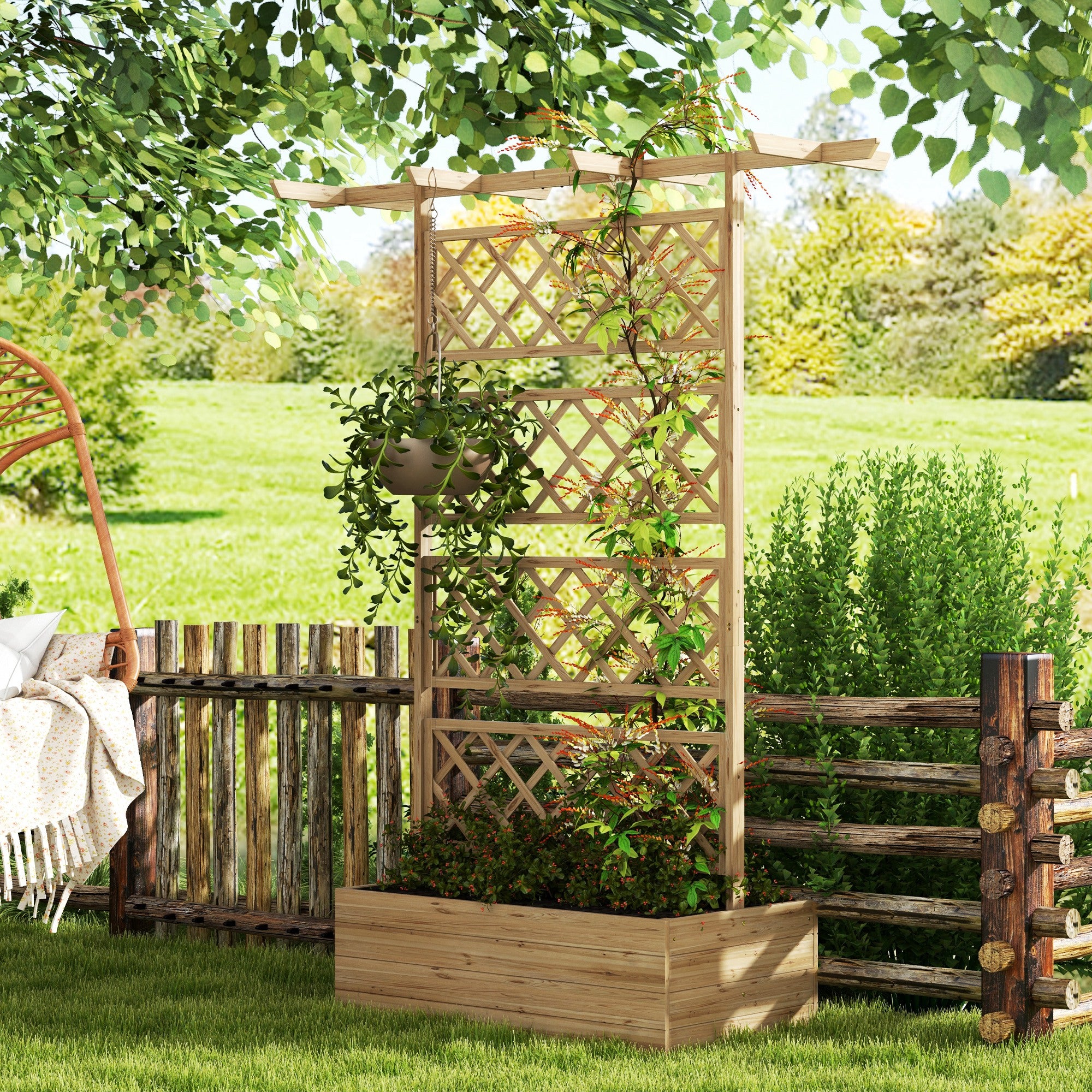 Outsunny Wooden Trellis Planter Box, Raised Garden Bed to Grow Vegetables, Herbs and Flowers, Natural Tone - North Peak Garden Furniture
