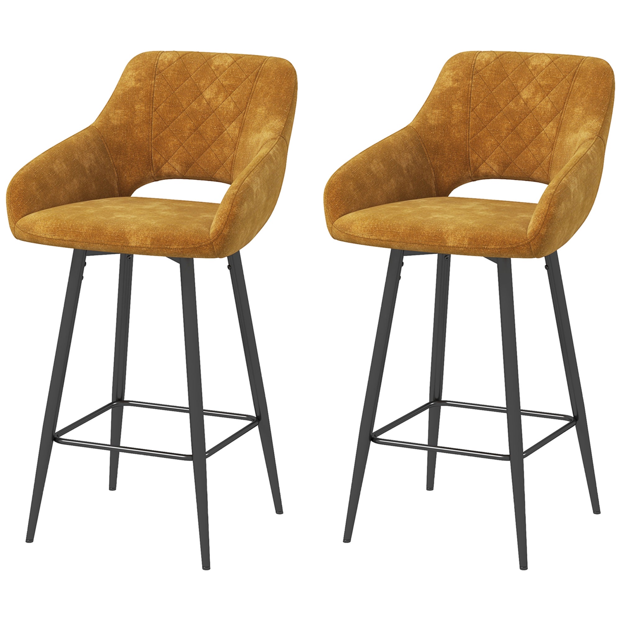 HOMCOM Set of Two Velvet-Feel Bar Stools - Brown - North Peak Garden Furniture