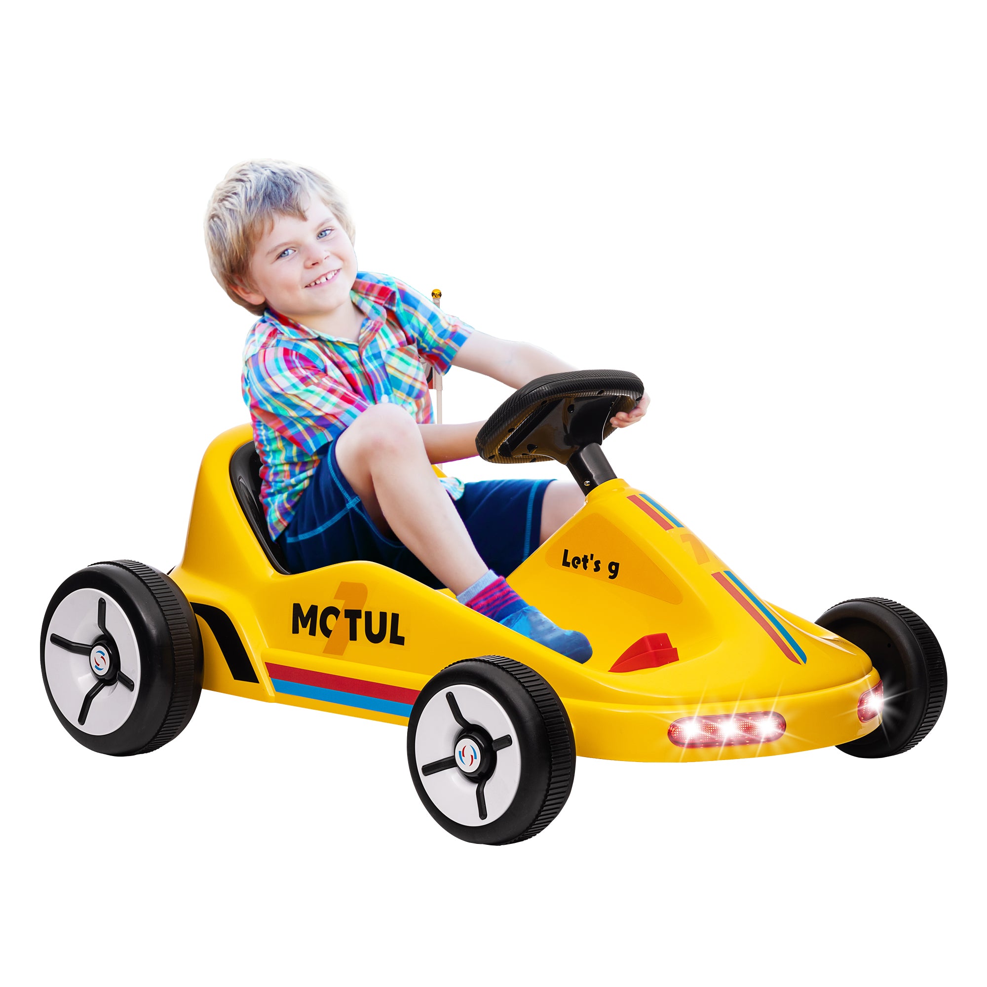 AIYAPLAY 6V Electric Go Kart for Kids with Music, Light, Horn, for 3-5 Years, Yellow - North Peak Garden Furniture