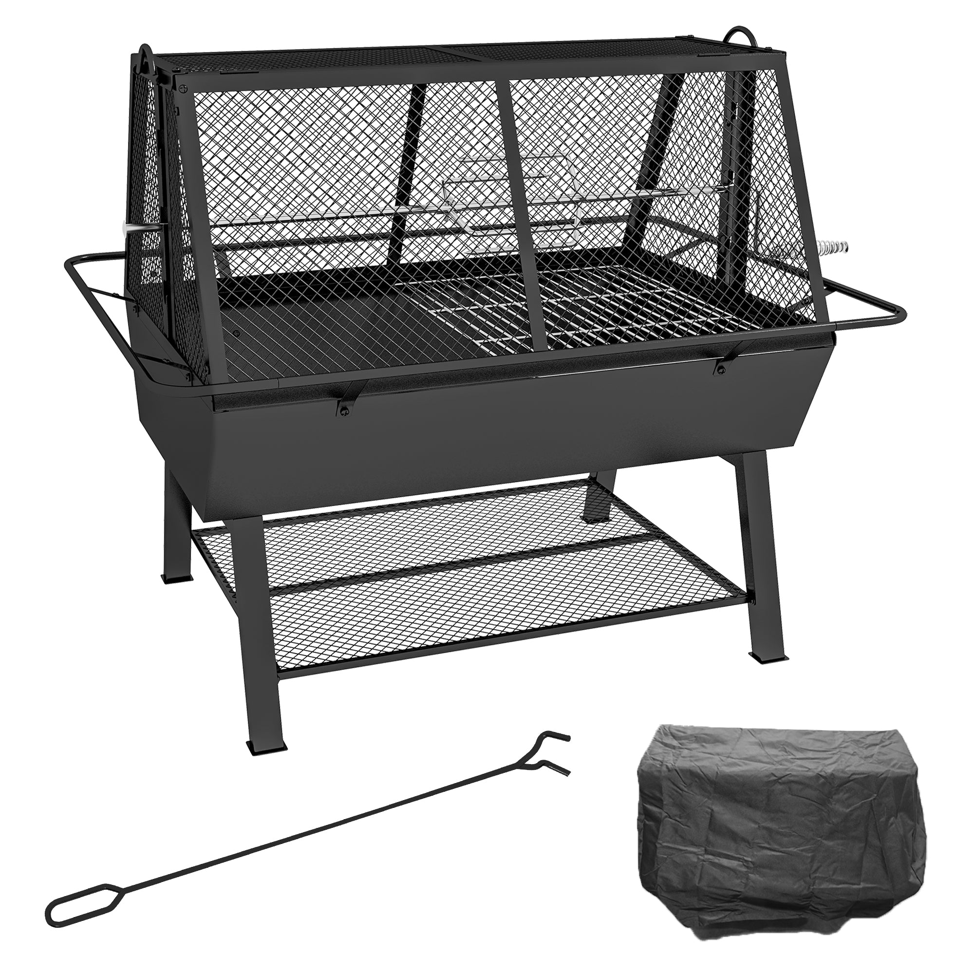 Outsunny 3-in-1 Barbecue Grill, Rotisserie Roaster and Fire Pit, with Cover - North Peak Garden Furniture