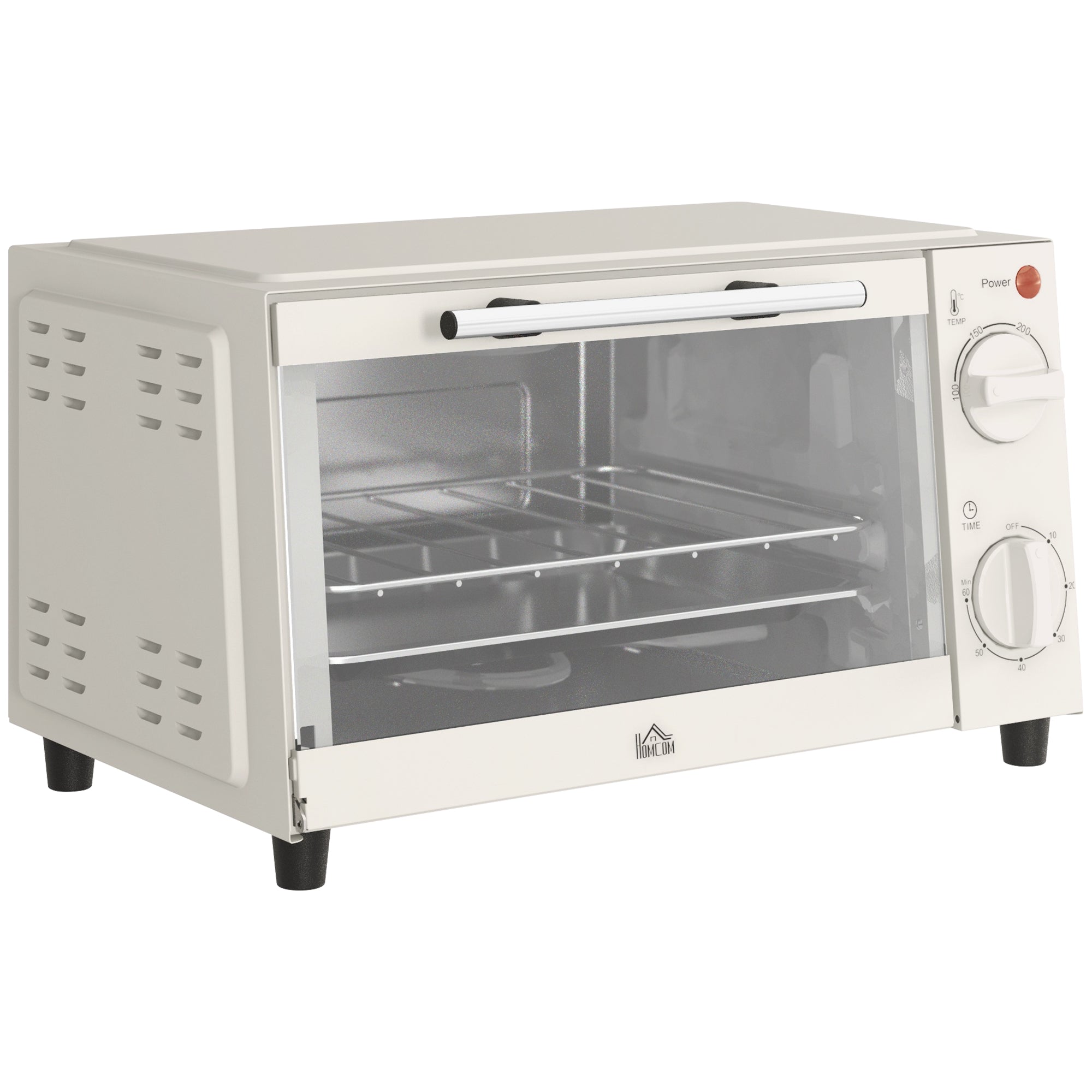 HOMCOM Mini Oven, 9L Countertop Electric Grill, Toaster Oven with Adjustable Temperature, Timer, Dishwasher Safe Baking Tray and Wire Rack, 750W, Cream - North Peak Garden Furniture
