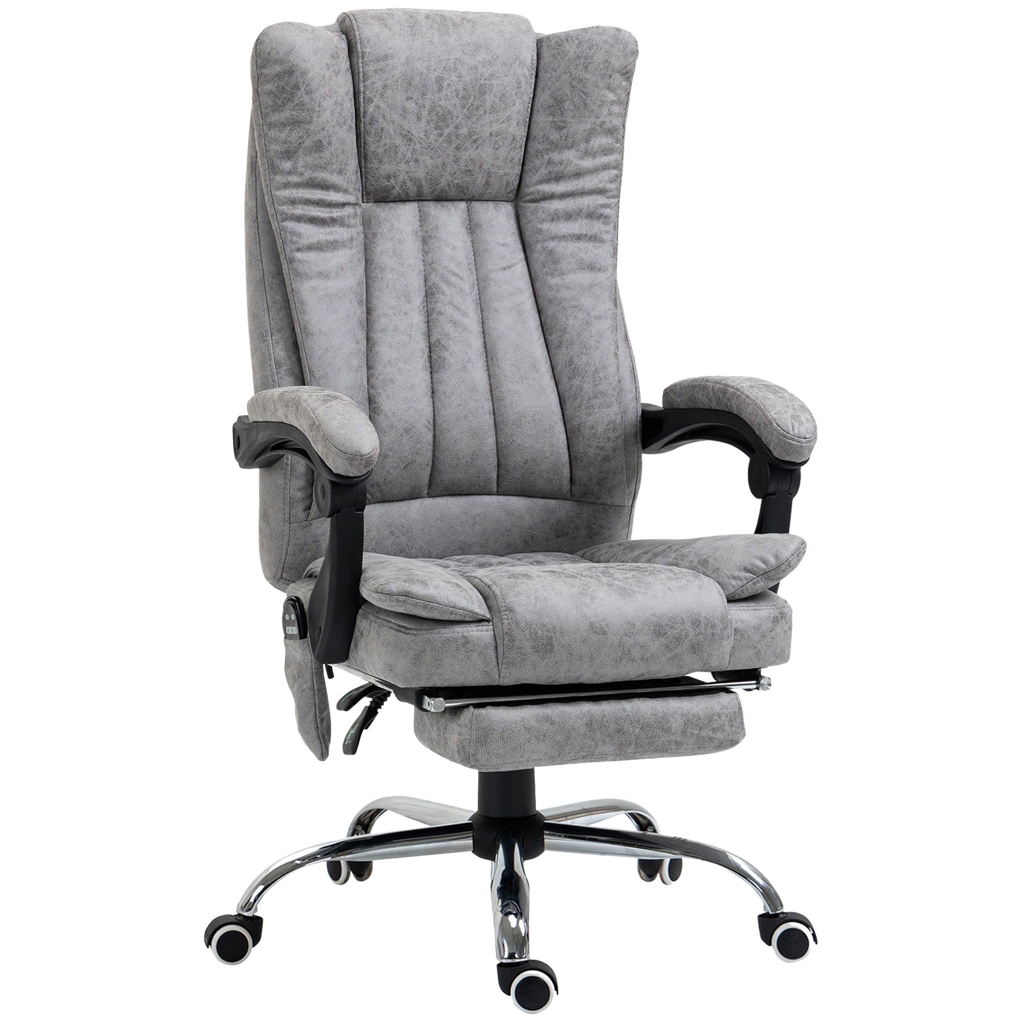 Vinsetto Office Chair with Massage and Heat, Microfibre Reclining Computer Desk Chair with Footrest and Adjustable Height, Swivel Wheels for Home Office, Grey - North Peak Garden Furniture