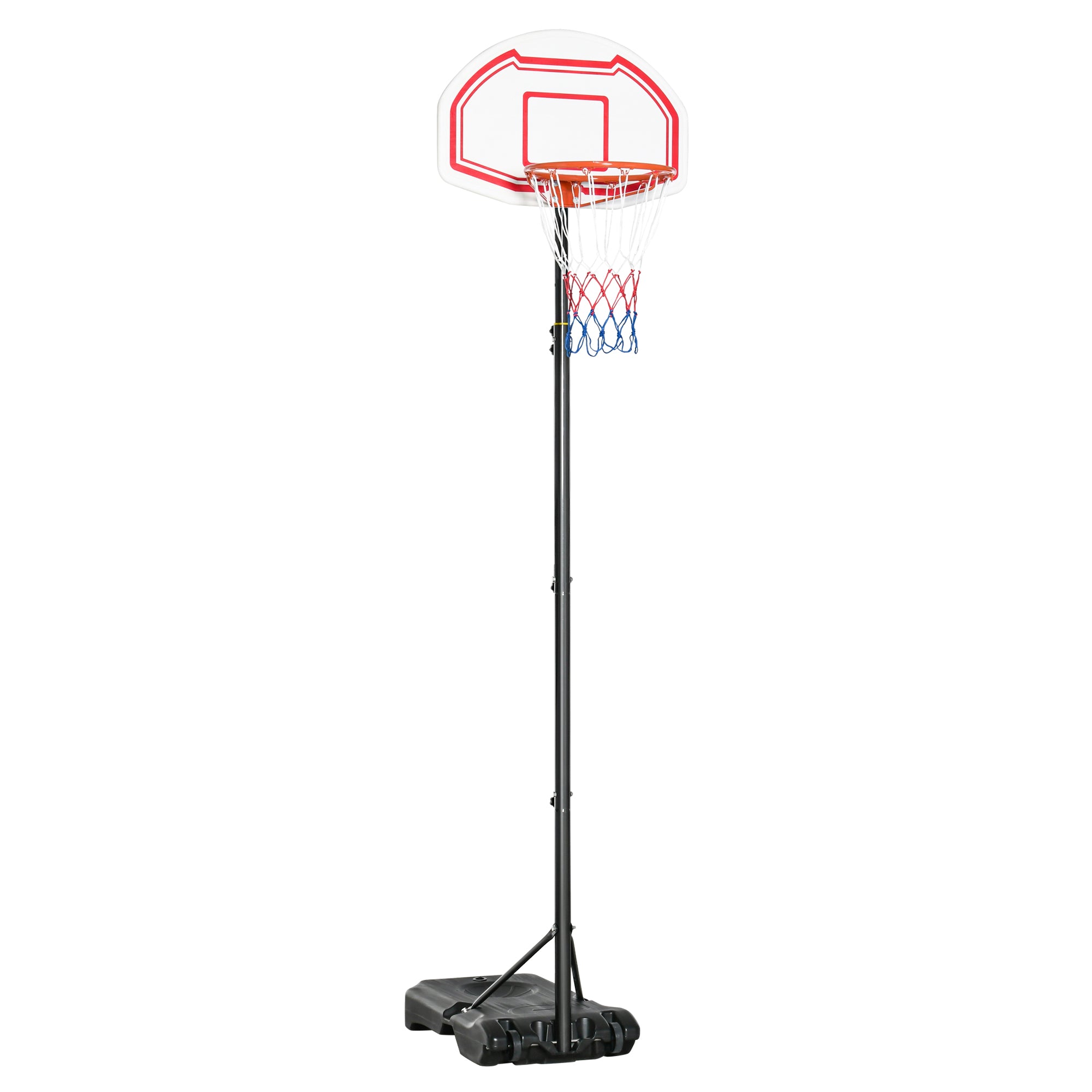HOMCOM Basketball Hoop Stand Portable Adjustable Height 2.1-2.6m w/ Wheels, Sturdy Rim Stable Base, Red - North Peak Garden Furniture