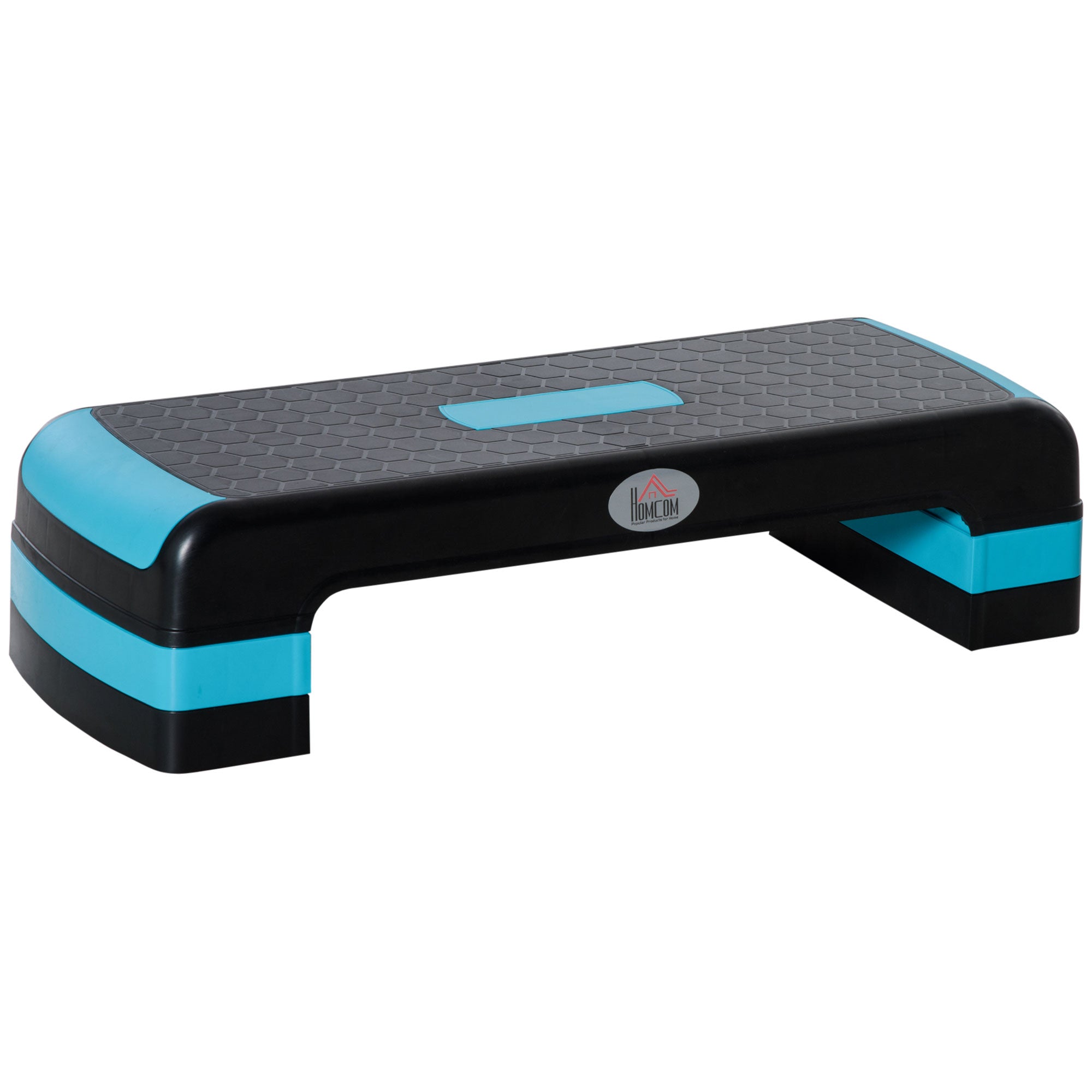 HOMCOM Aerobic Step with 3-Level Adjustable Heights for Home, Office Exercise, Black and Blue - North Peak Garden Furniture