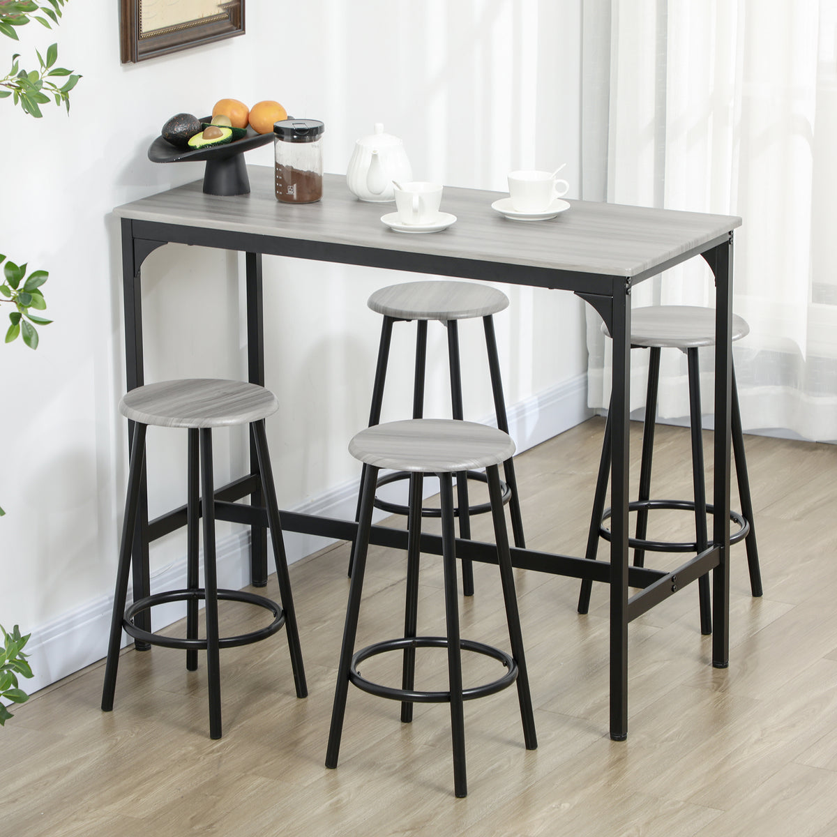 HOMCOM Five-Piece Industrial-Style Bar Table Set - Grey/Black