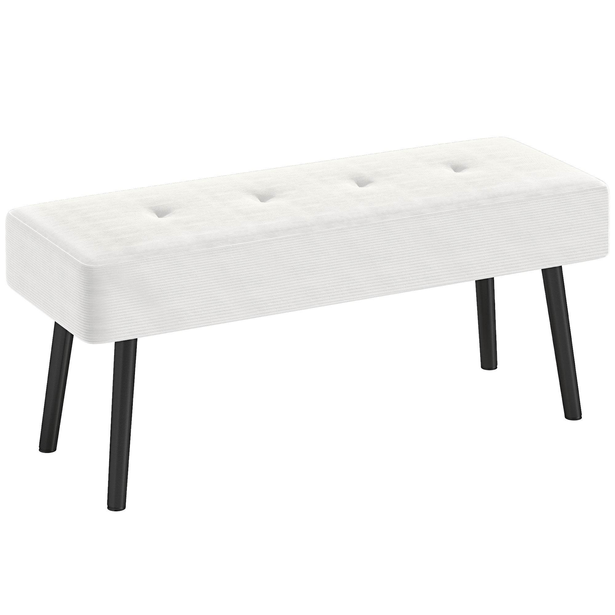 HOMCOM End of Bed Bench, Corduroy Bedroom Bench with Thick Padding and Steel Legs, Tufted Window Seat for Entryway, Living Room, Cream White - North Peak Garden Furniture