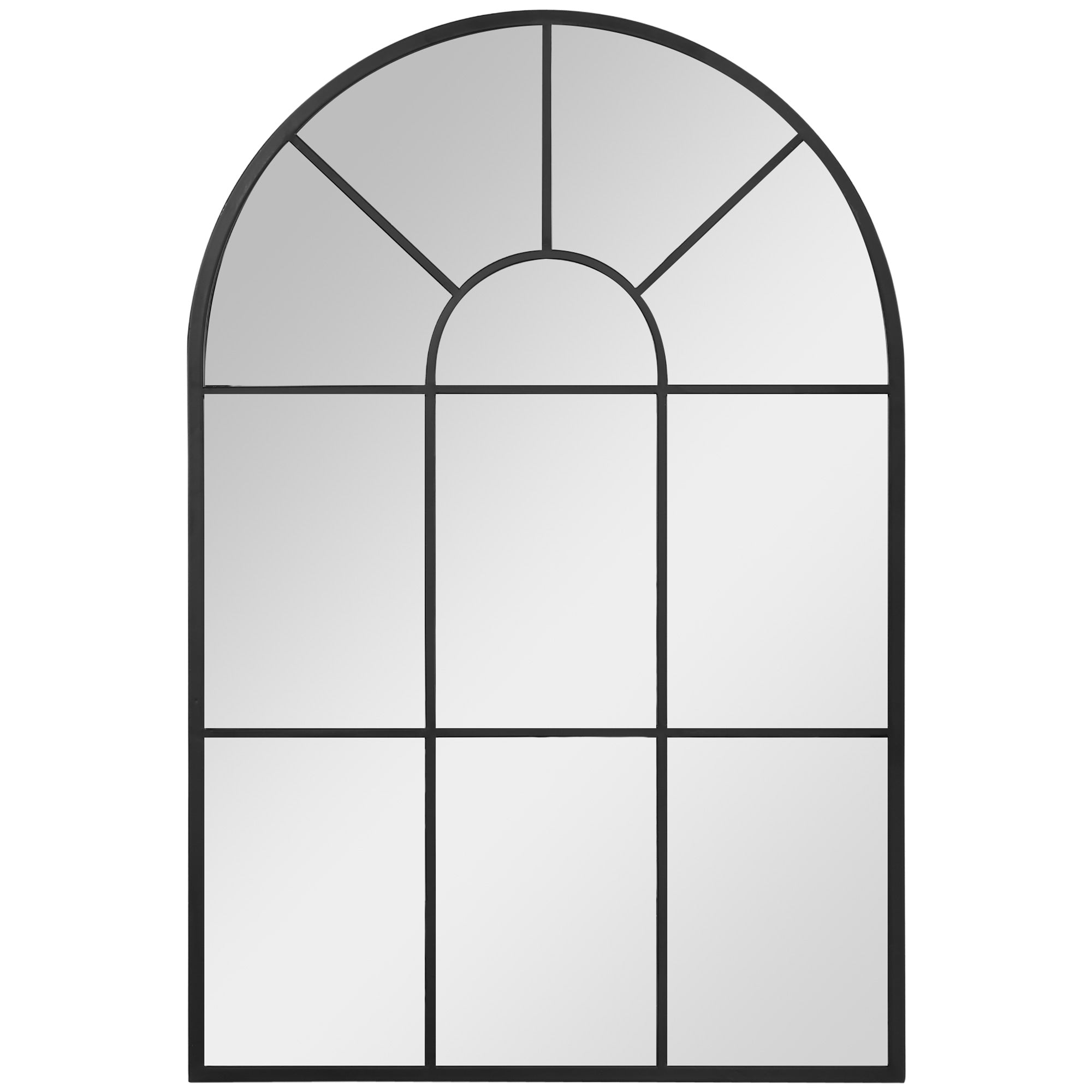 HOMCOM Modern Arched Wall Mirror, 91 x 60 cm Window Mirrors for Living Room, Bedroom, Black - North Peak Garden Furniture
