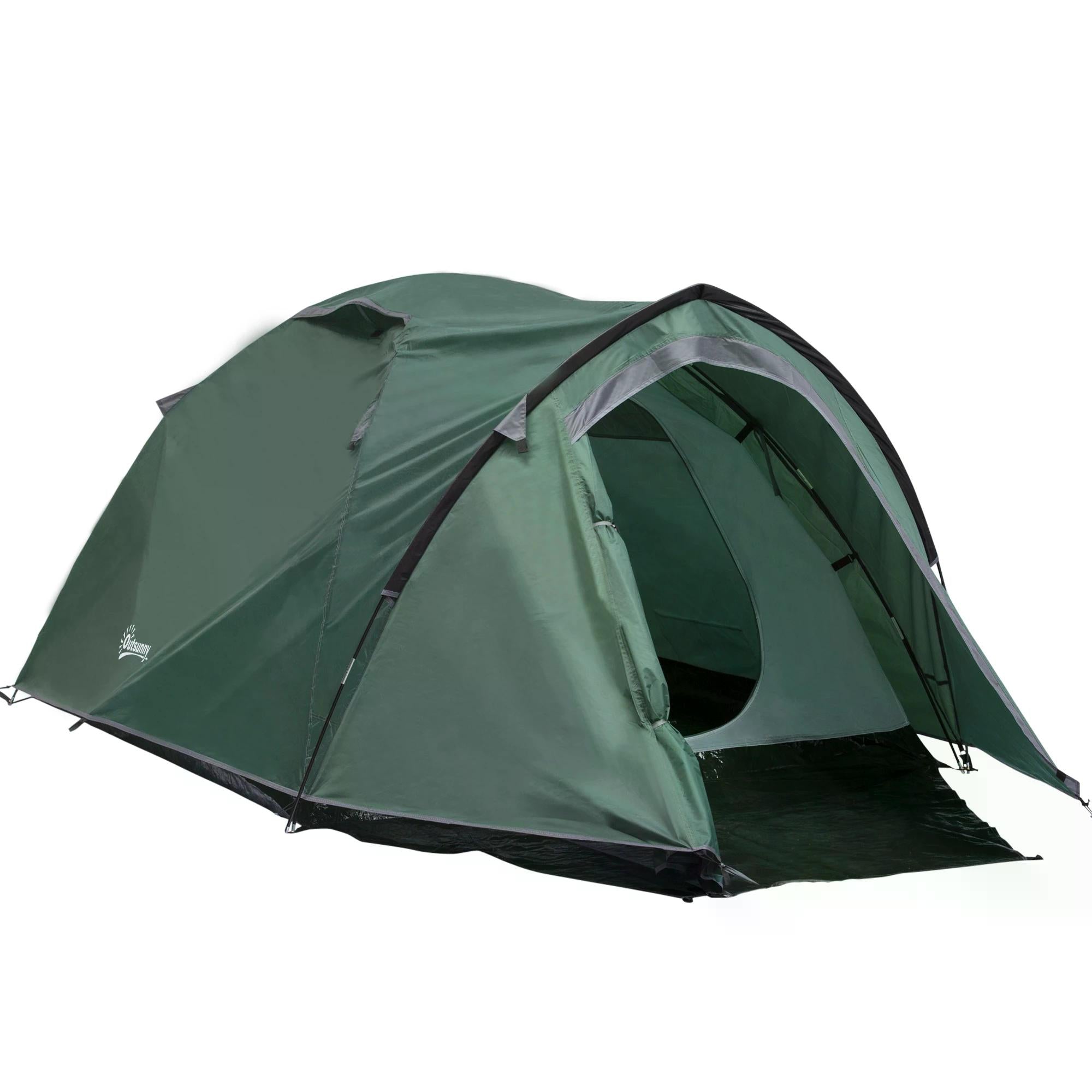 Outsunny Dome Tent for 3-4 Person Family Tent with Large Windows Waterproof Green - North Peak Garden Furniture