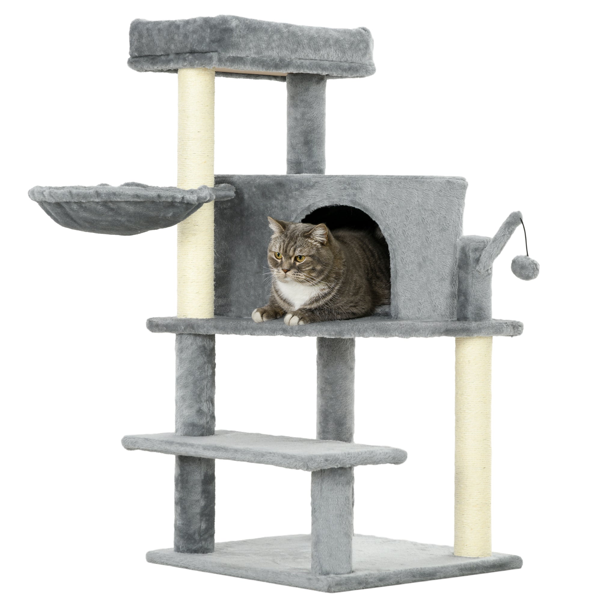 PawHut Sisal 100cm Cat Tree Tower with Sisal Scratching Post Grey - North Peak Garden Furniture