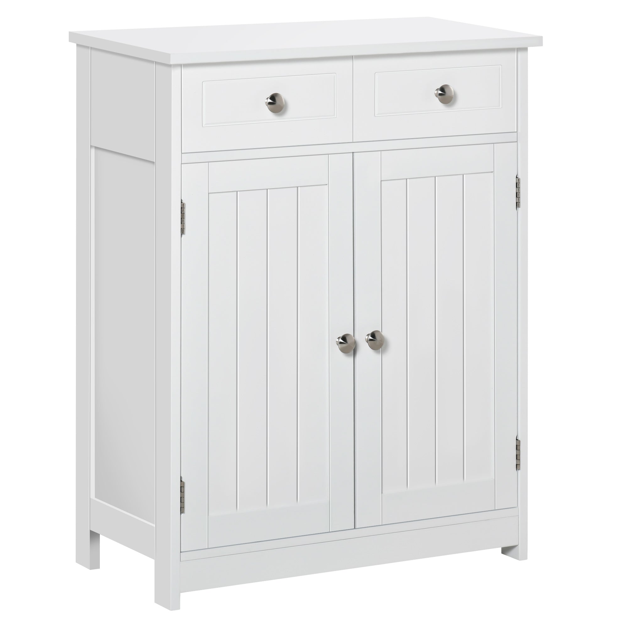 kleankin 75x60cm Freestanding Bathroom Storage Cabinet Unit w/ 2 Drawers Cupboard Adjustable Shelf Metal Handles Traditional Style White - North Peak Garden Furniture