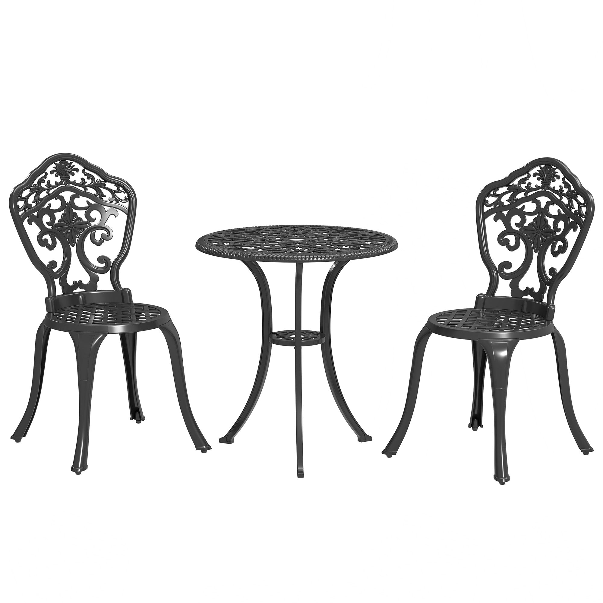 Outsunny Three-Piece Aluminium Floral Bistro Set - Black - North Peak Garden Furniture