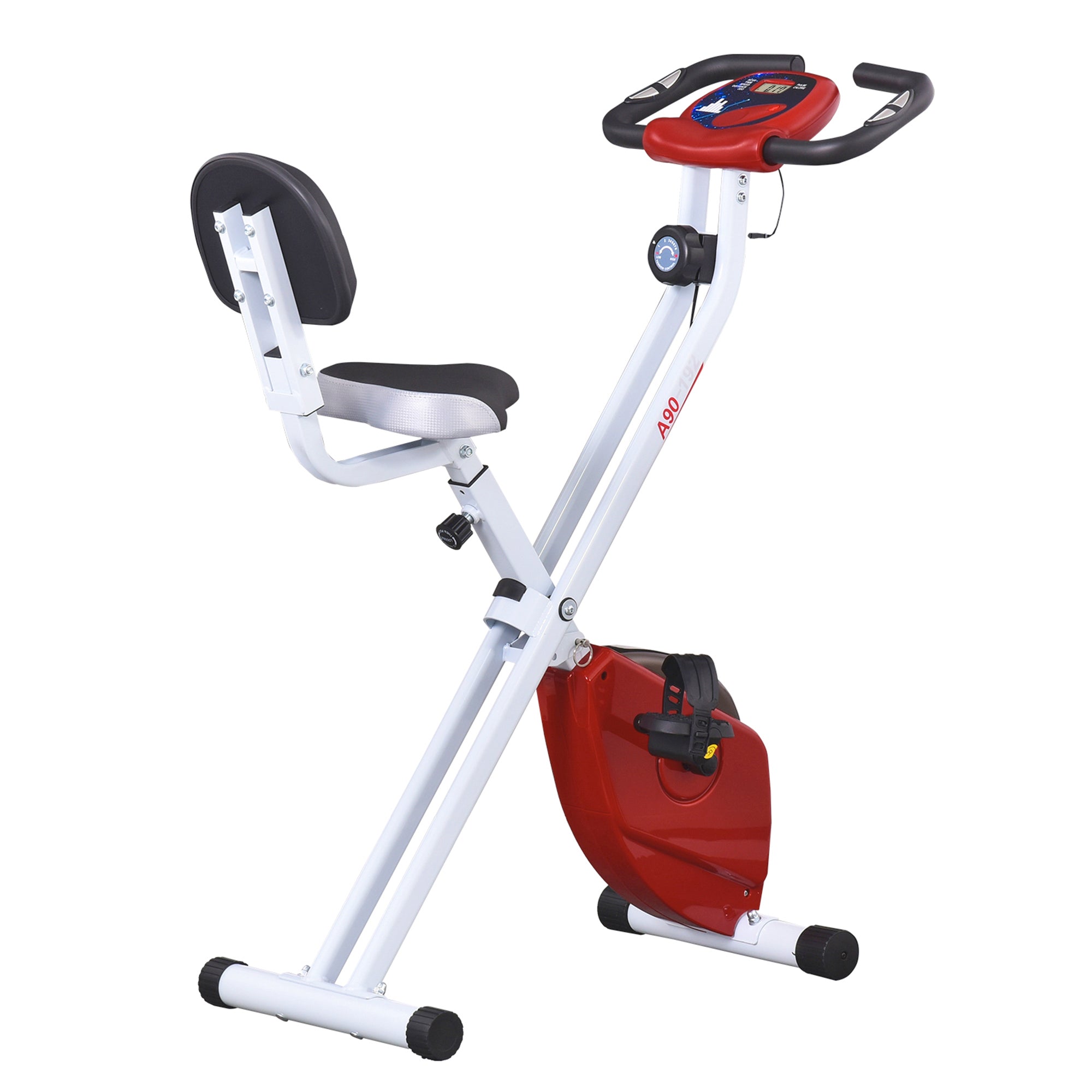 HOMCOM Exercise Bike Fitness Bicycle Indoor trainer Foldable 8-level Magnetic Resistance Adjustable w/LCD Monitor Pulse Sensor, Red - North Peak Garden Furniture