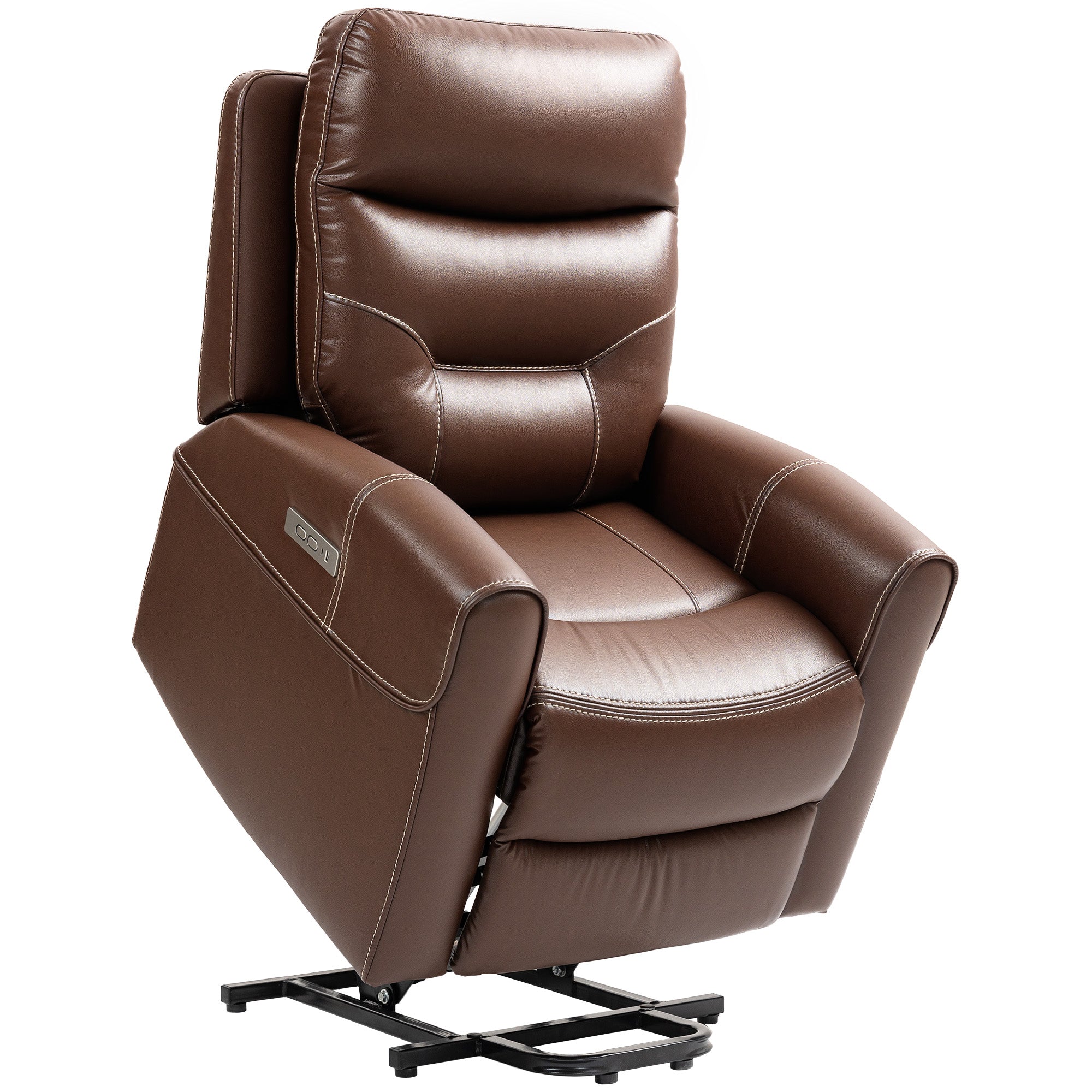 HOMCOM Power Lift Recliner Chair for Elderly, Overstuffed Faux Leather Riser and Reclining Chair with USB A+C Ports, Remote Control, Recliner Armchair for Living Room, Brown - North Peak Garden Furniture
