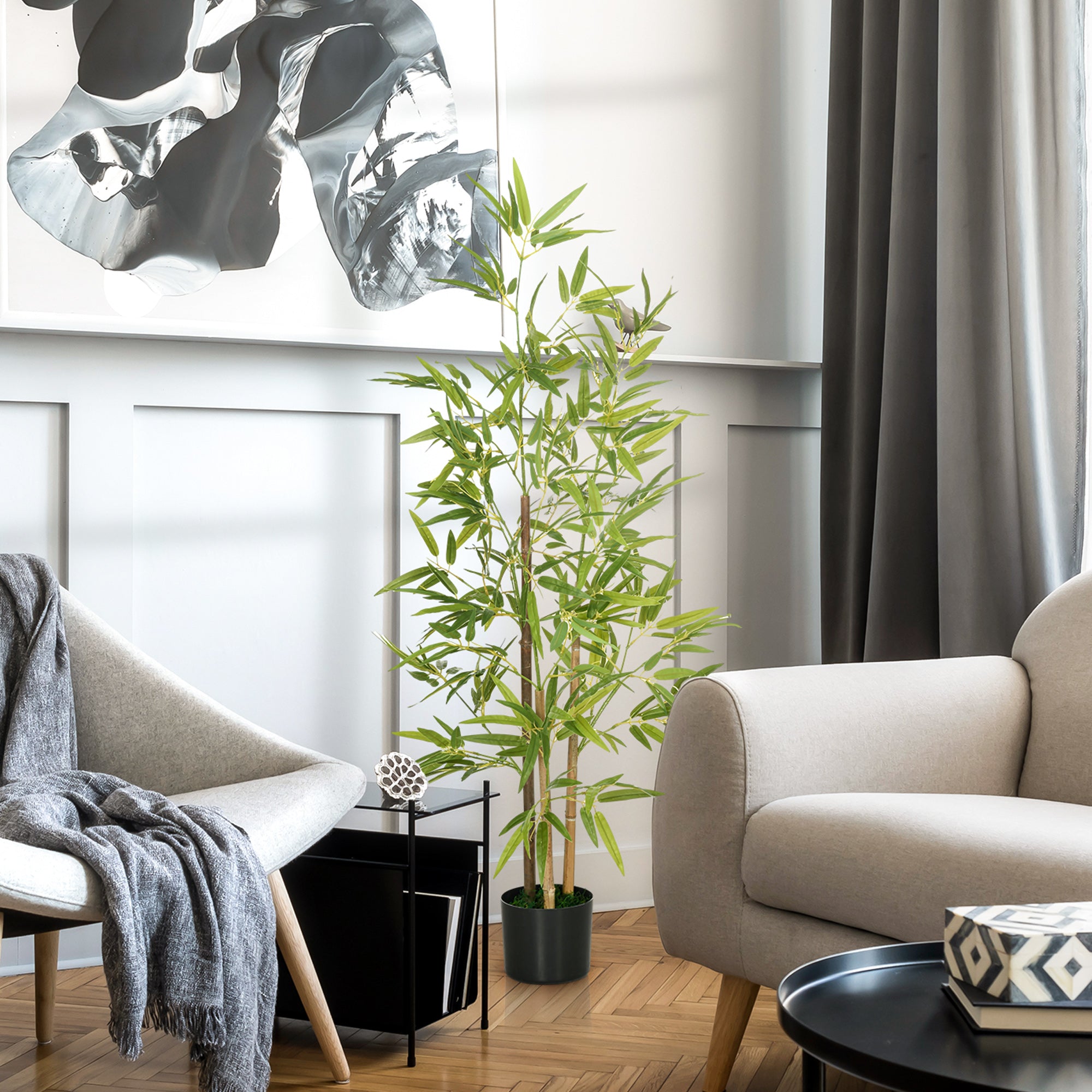 HOMCOM Artificial Plant Bamboo Artificial Tree Height 120 cm with Pot for Home Indoor Decor - North Peak Garden Furniture